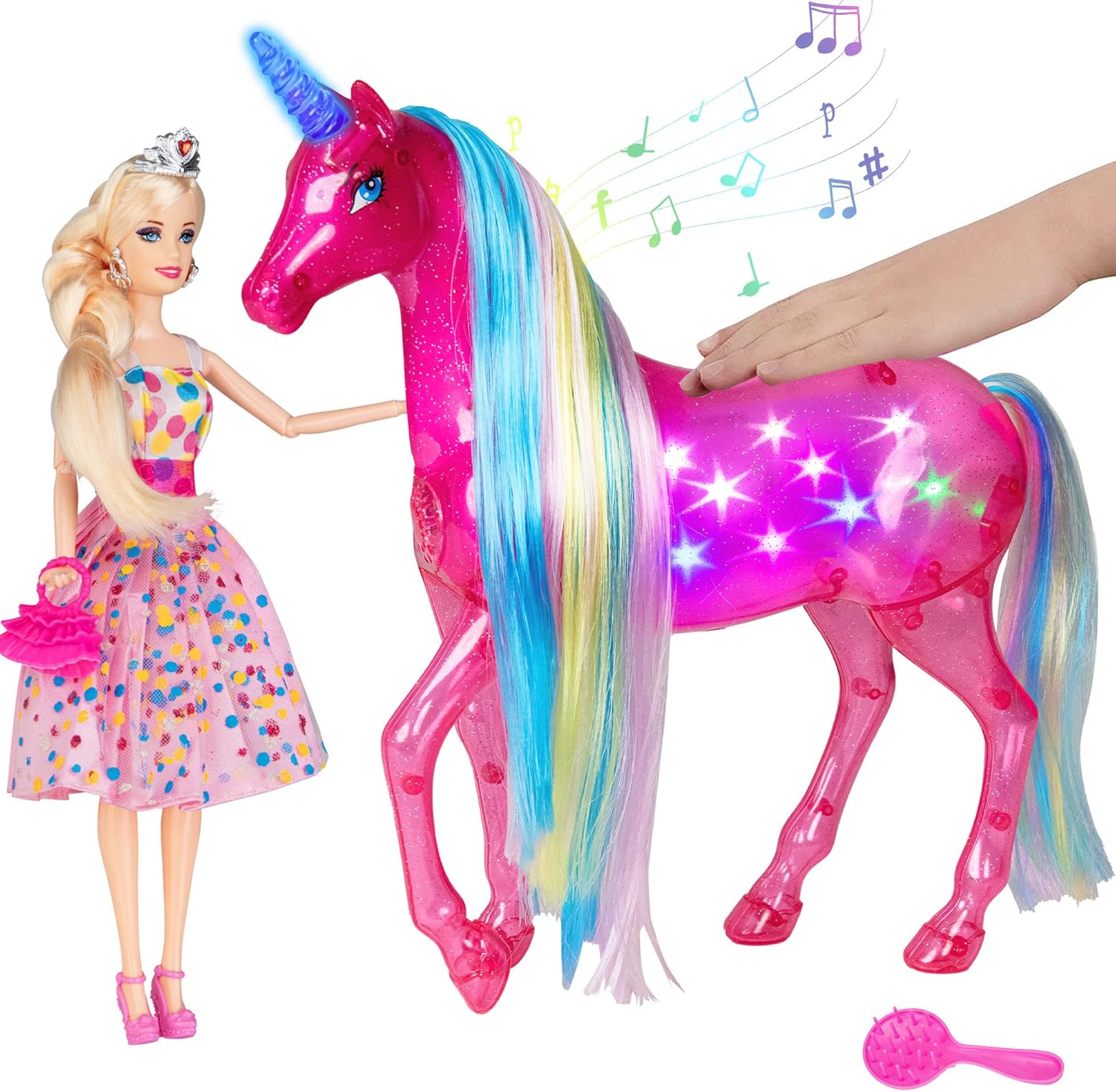 BETTINA My Dream – Juego de muñecas de unicornio y princesa, juguetes de unicornio de tamaño grande con luces mágicas de arco iris y sonidos de