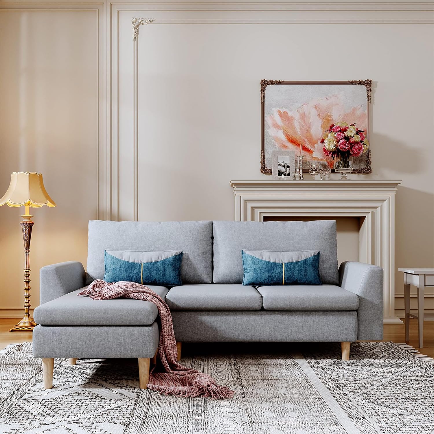 Sofá modular en forma de L para sala de estar, sofá de 3 asientos con diván reversible de 77.5 pulgadas, sofá seccional convertible (gris)