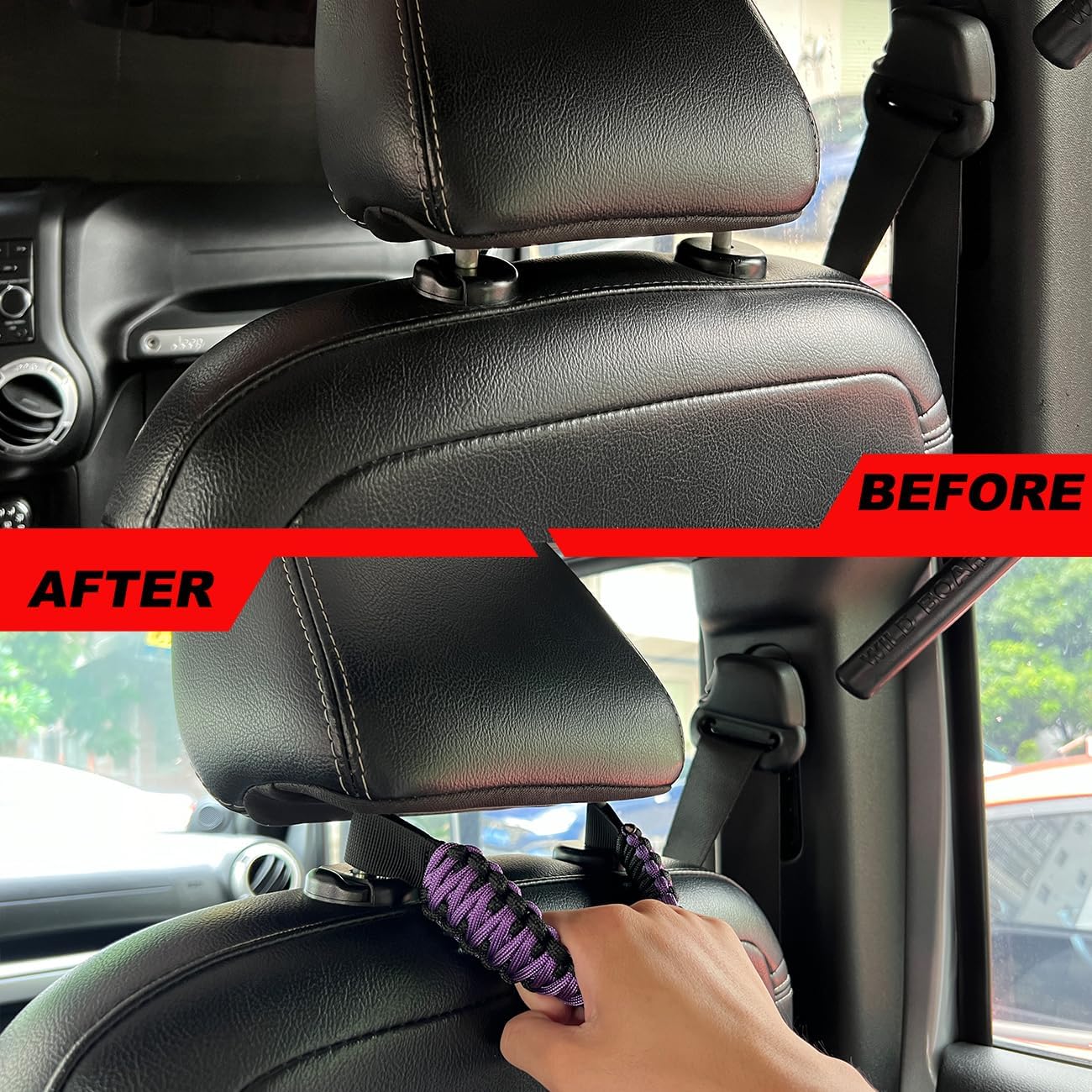 Asas de agarre para reposacabezas (púrpura), asas de agarre para reposacabezas de paracaídas para Jeep Tacoma Bronco 4Runner, asas de agarre