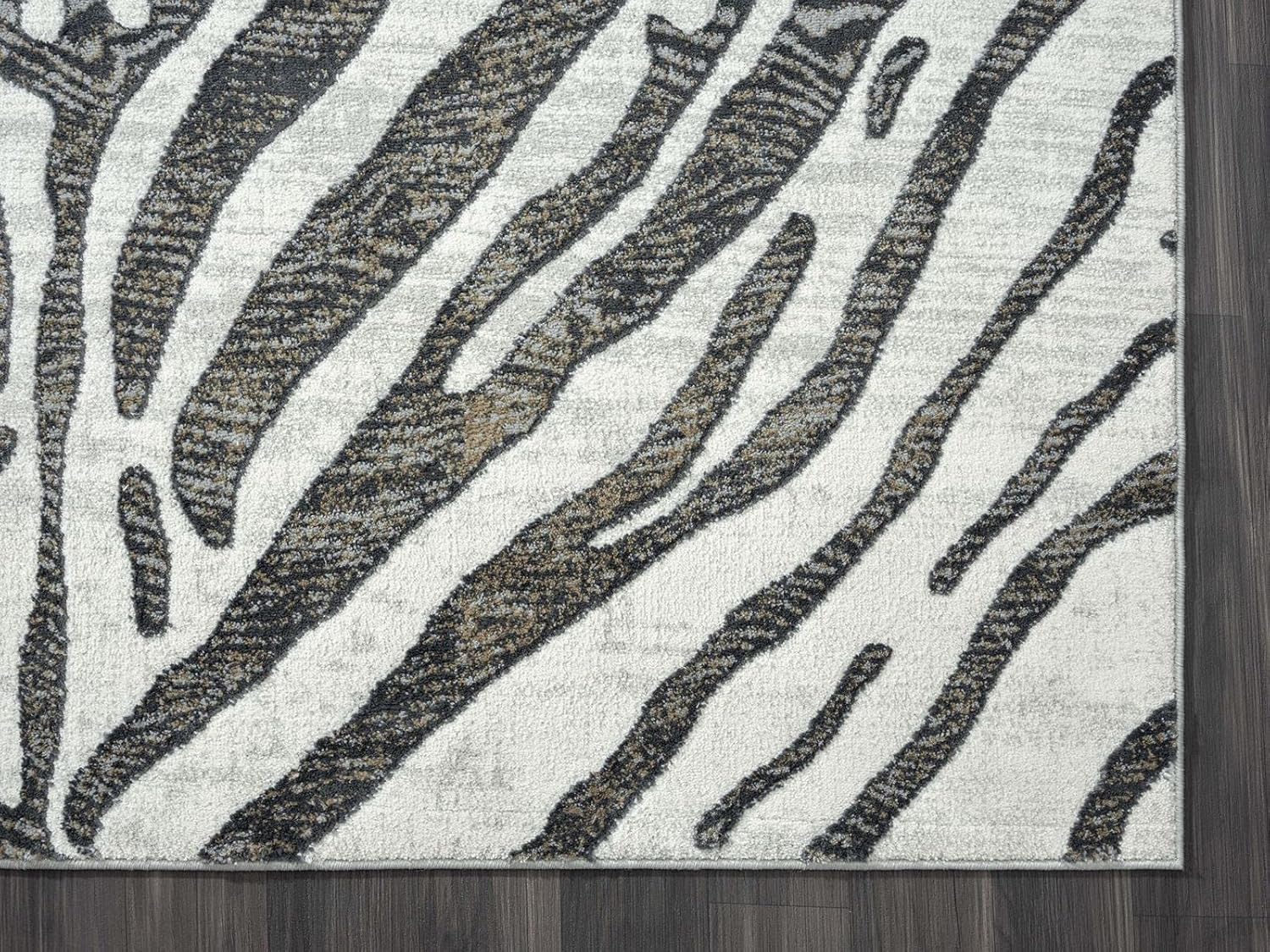 Abani Alfombra contemporánea con patrón de cebra gris y marrón, de 5 pies 3 pulgadas x 7 pies 6 pulgadas, no se desprende, alfombra moderna con