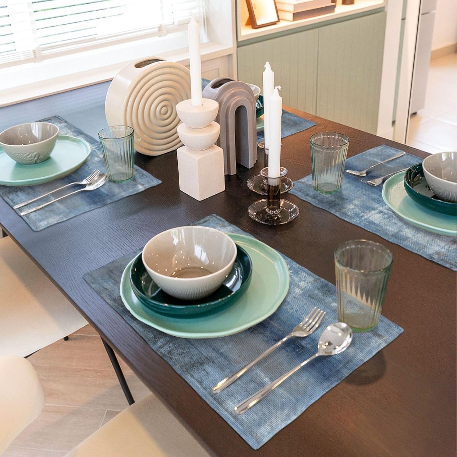 Juego de 4 manteles individuales de pintura abstracta de lino lavables para decoración de mesa de comedor de cocina y comedor