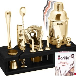 Barillio juego de mezclador de coctelería Gold Mixology de Barillio juego de mezclador de bebidas con herramientas de barra, mezclador, cuchara Barillio juego de mezclador de coctelería Gold Mixology de Barillio juego de mezclador de bebidas con herramientas de barra, mezclador, cuchara