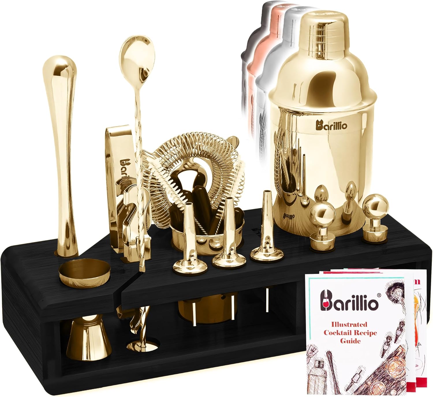 Barillio juego de mezclador de coctelería Gold Mixology de Barillio juego de mezclador de bebidas con herramientas de barra, mezclador, cuchara
