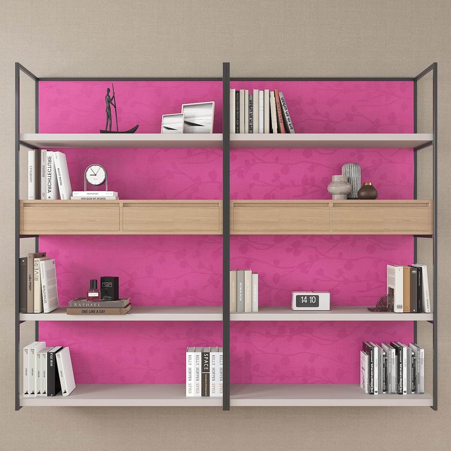 Papel tapiz de seda en relieve de color rosa oscuro, autoadhesivo, extraíble, texturizado rosa, papel de contacto para gabinetes, película de vinilo