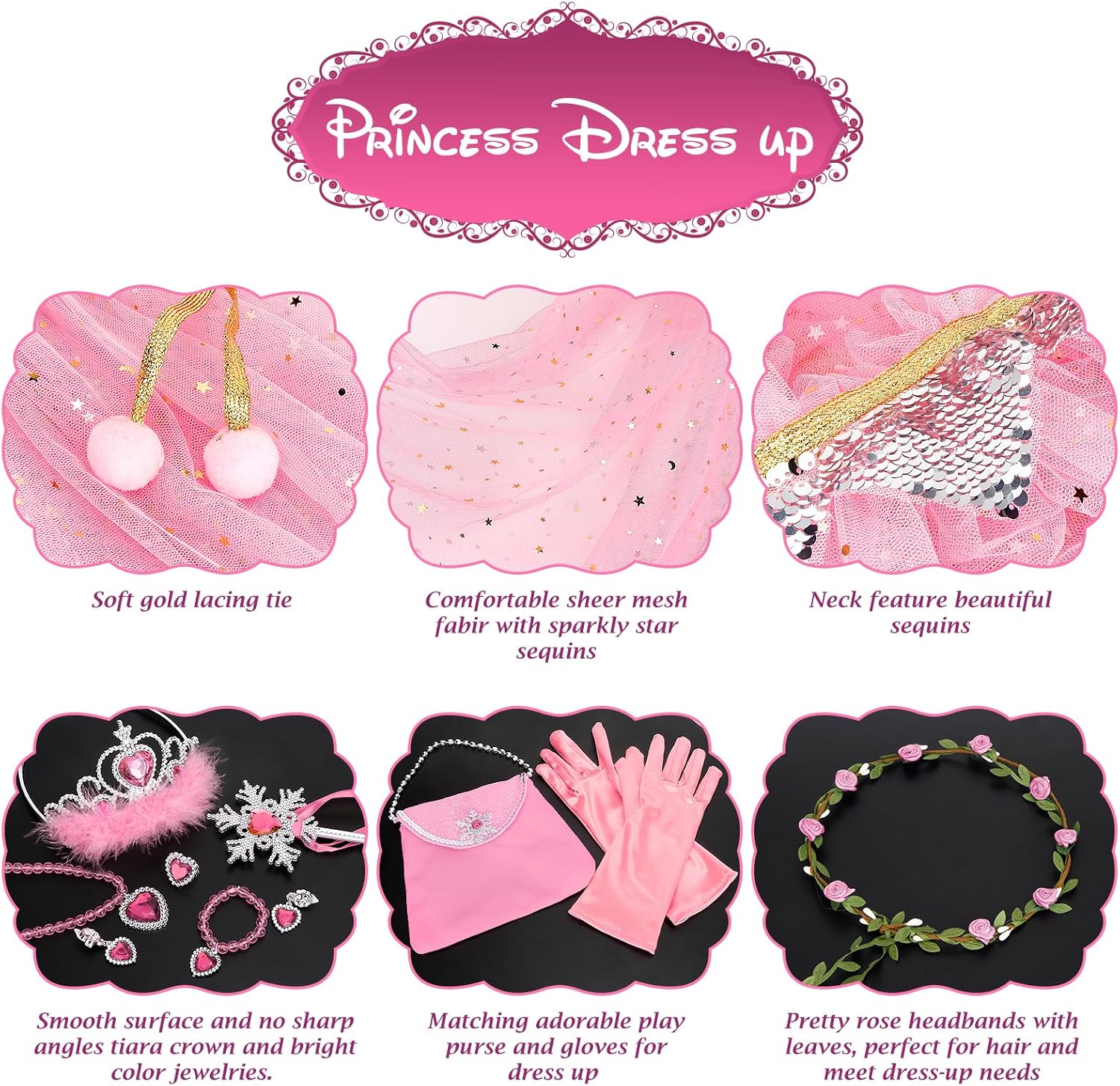 Fedio Juego de capa de princesa, 12 piezas, ropa de princesa para niña, vestidos de princesa para niña, regalo de cumpleaños de 3 a 8 años