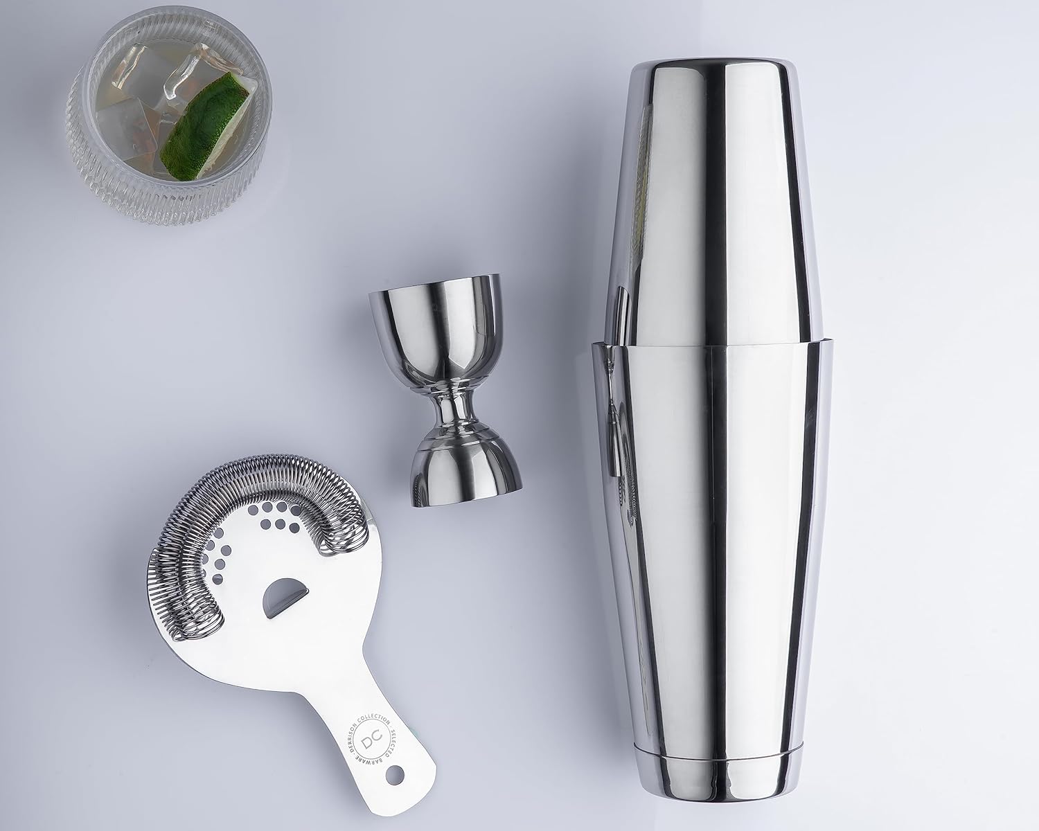 Colador Hawthorne, colador de cóctel de acero inoxidable con resorte de alta densidad  Acabado espejado – Colado sin esfuerzo para cocteleras Boston