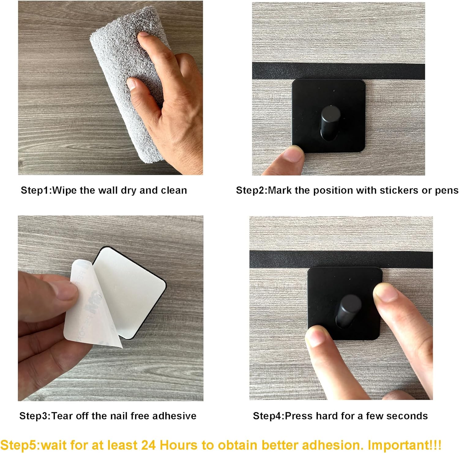OUSUNERY Ganchos para toallas para baño montados en la pared, paquete de 6 ganchos adhesivos para colgar toallas de baño, soporte negro mate para