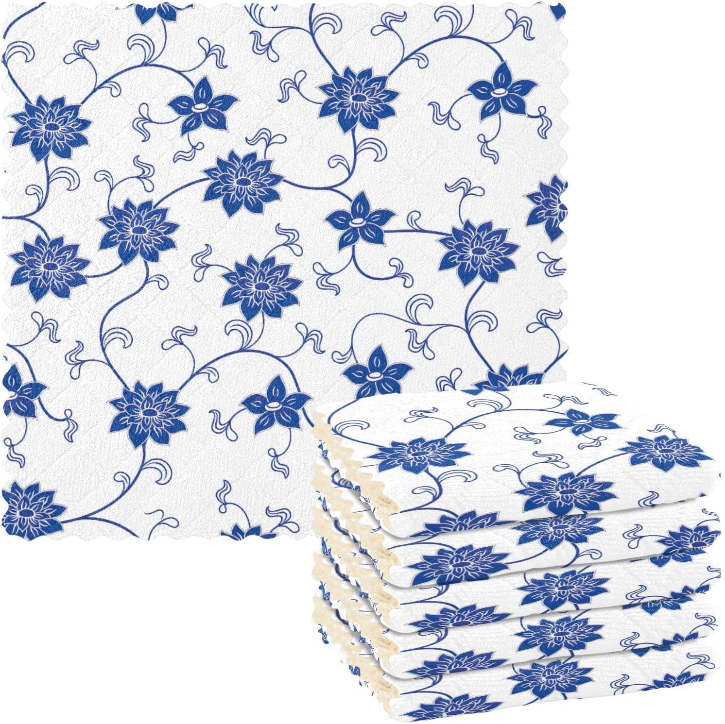 FRODOTGV Juego de toallas de cocina y paños de cocina con patrón de porcelana china azul blanco y azul de secado rápido de microfibra de secado