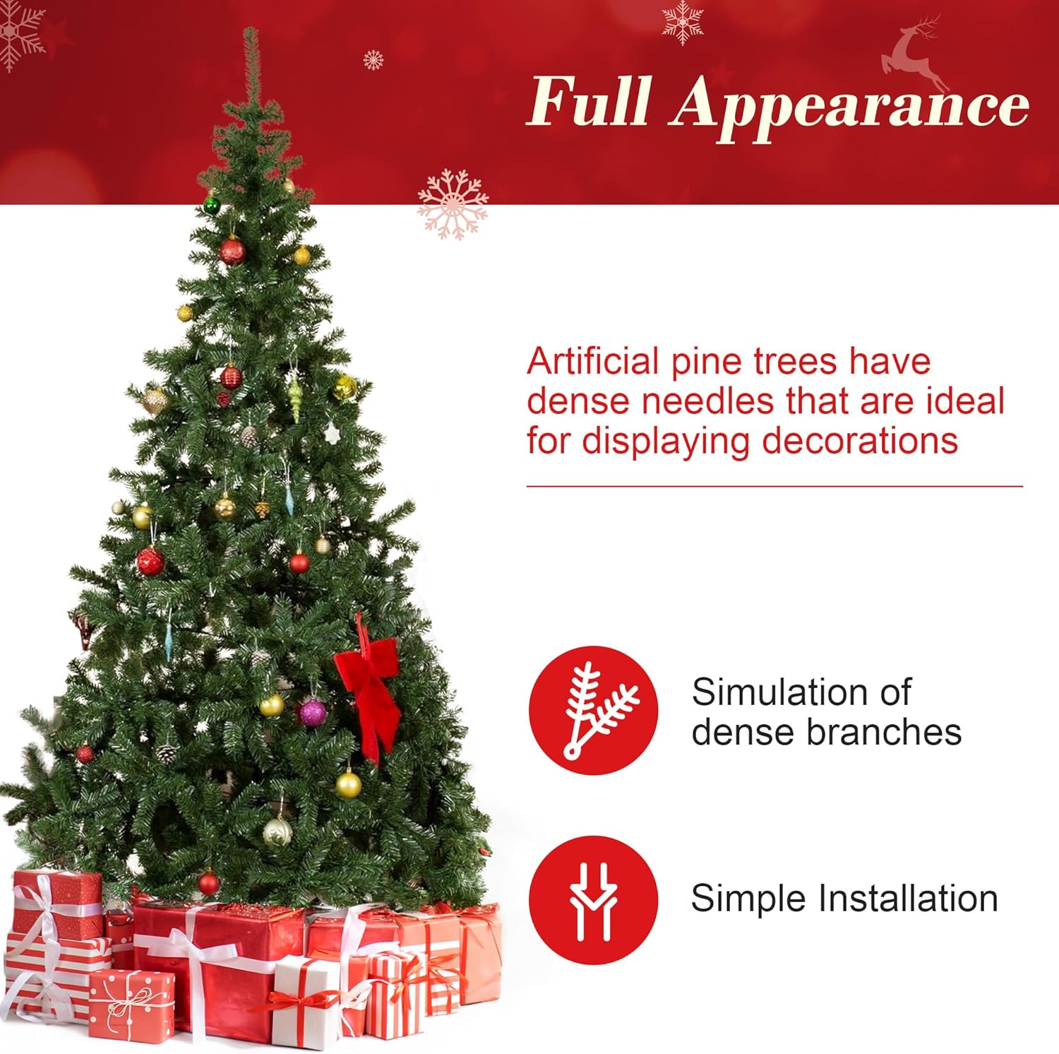 Árbol de Navidad artificial GOJOOASIS, con bisagras y soporte de metal, color verde