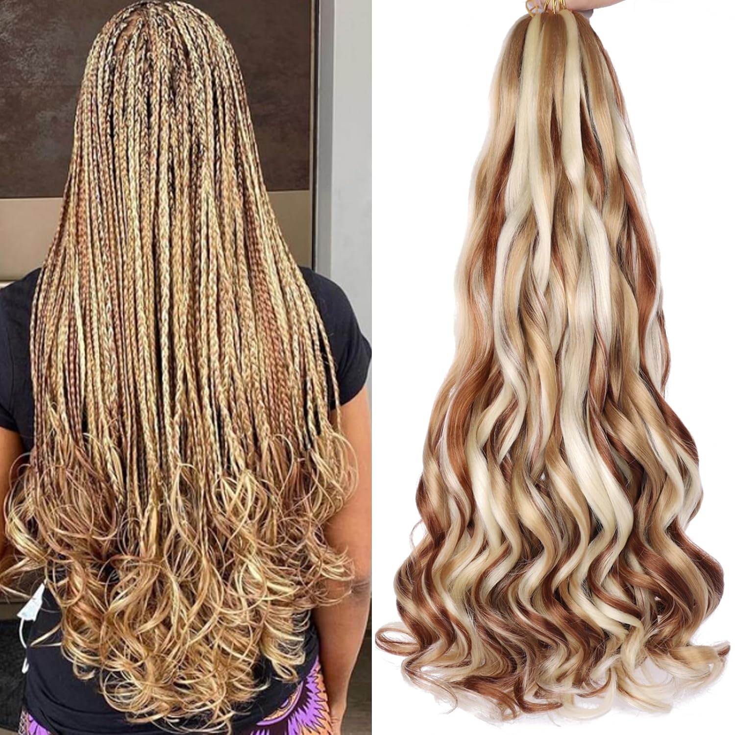 Unionbeauty – Cabello trenzado francés de 22 pulgadas, ondulado con volumen, cabello rizado preestirado, trenzas francesas, 8 paquetes de trenzas
