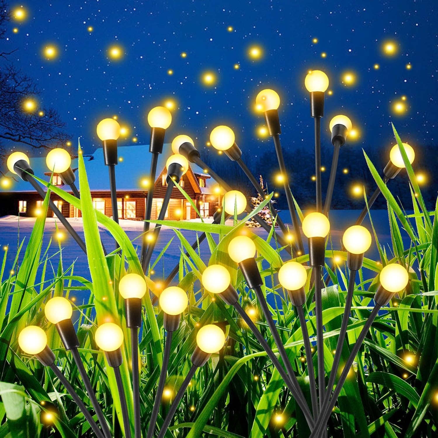 GreenClick Luces solares de jardín, luces solares de luciérnaga IP65, luces solares balanceadas con alambre de hierro flexible, luces de paisaje