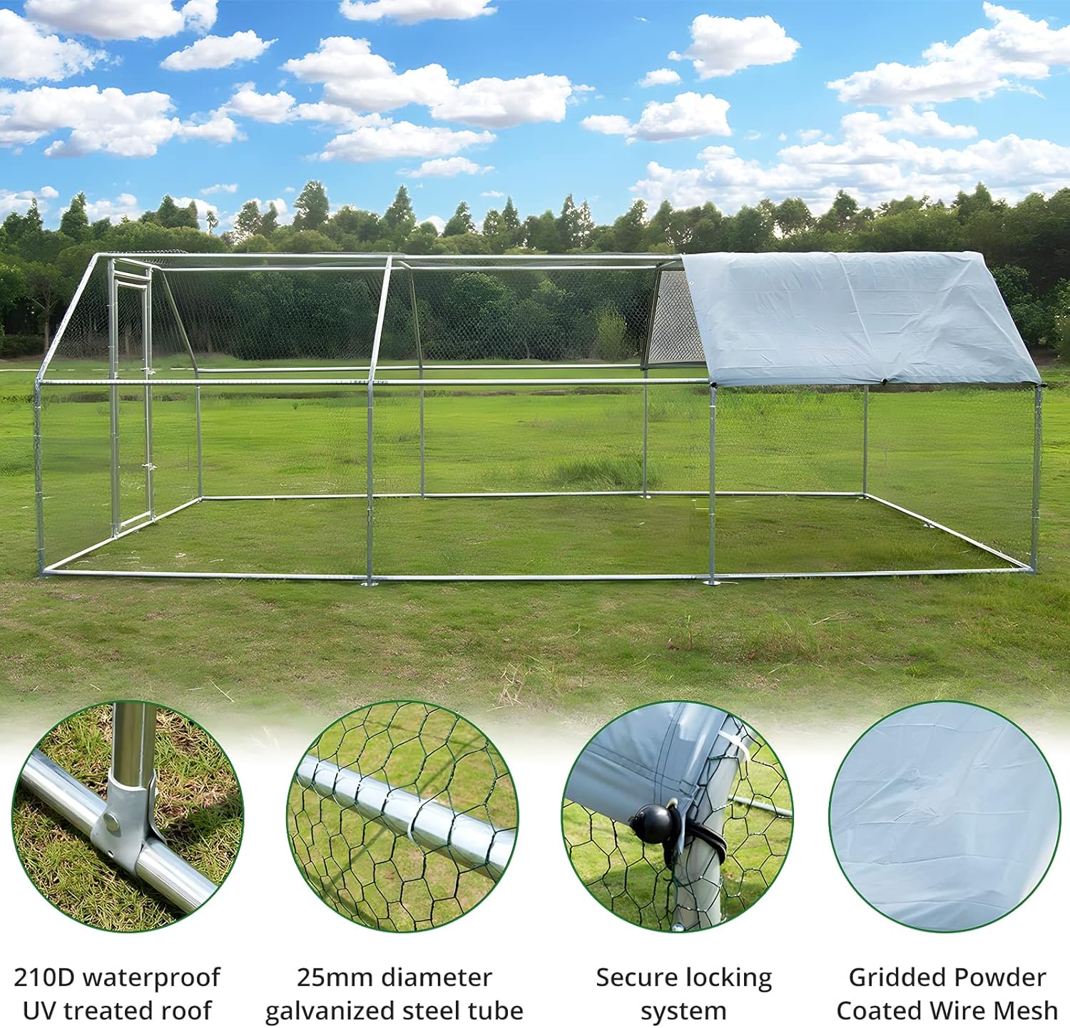 Towallmark Gallinero de metal grande con cubierta impermeable anti-ultravioleta, jaula para gallinas de aves de corral, jaulas de patos para uso al