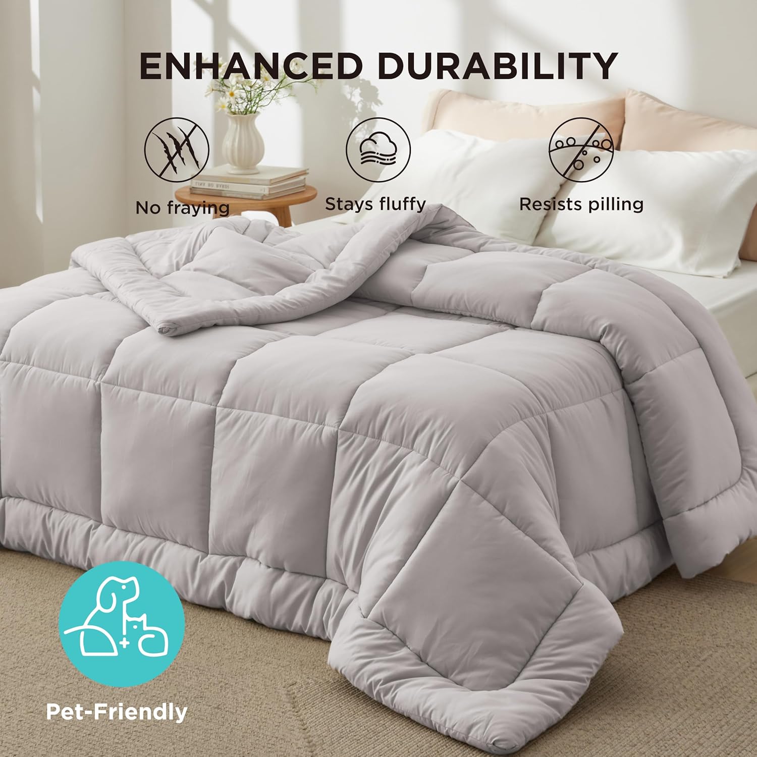 Bedsure Relleno de edredón  Edredones acolchados de gran tamaño King, edredón para todas las estaciones, ropa de cama alternativa de plumón