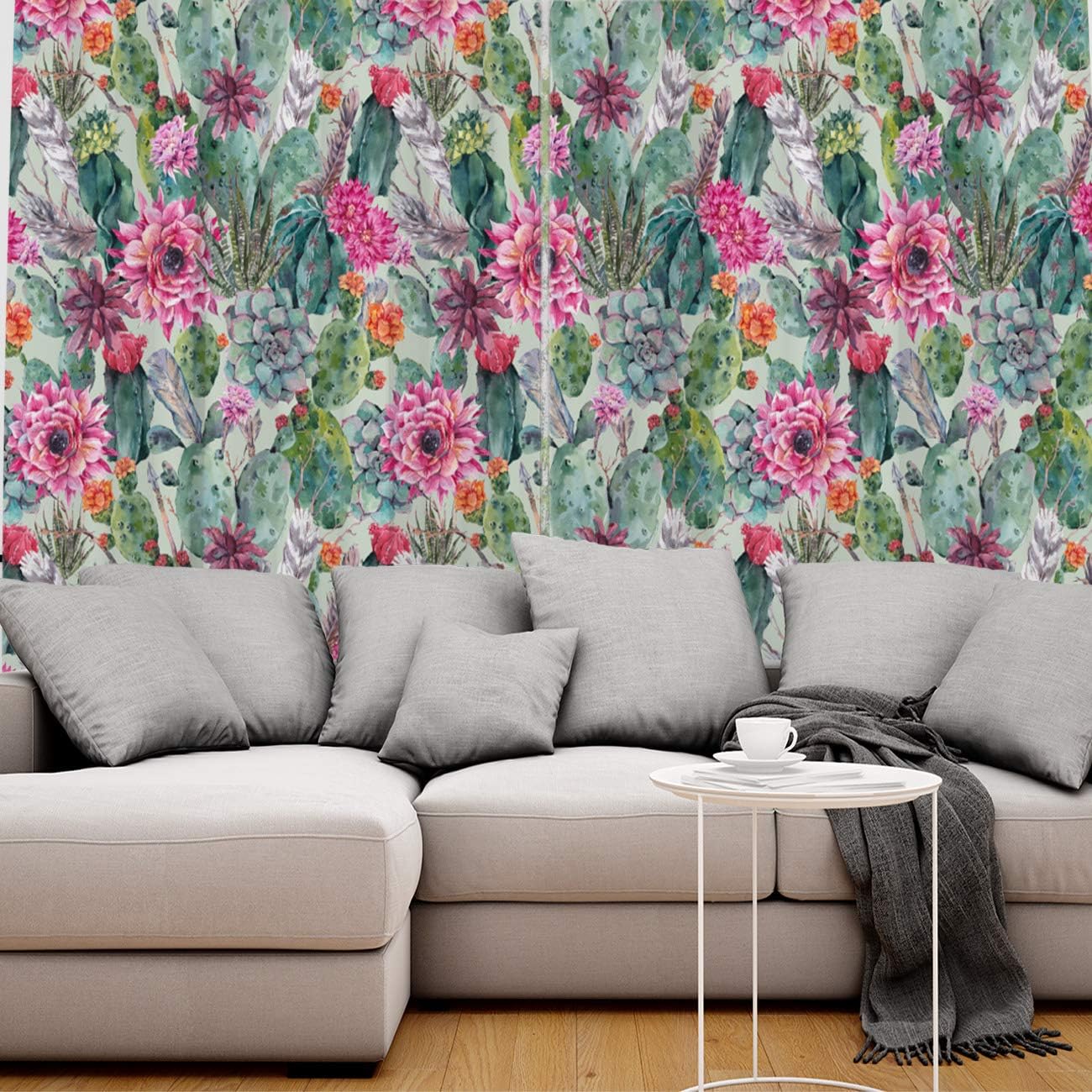 Blackout Curtains Thermal Insulated Tropical Plants Cacti Decor Watercolor Cactus Flower Metal Grommet Elegant Room Drapes Window Curtain for