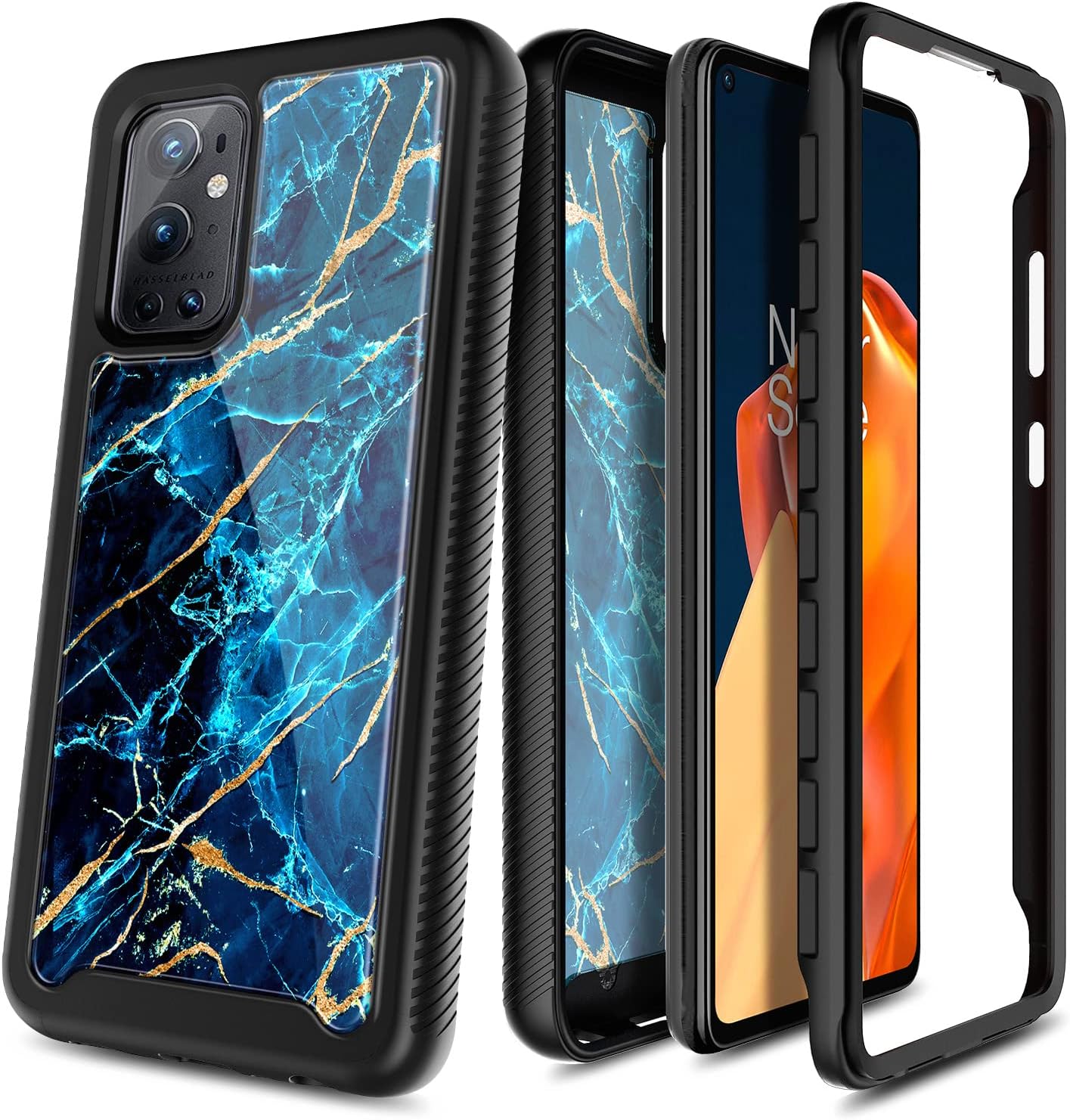 NZND Funda compatible con OnePlus 9 Pro 5G (2021) con protector de pantalla (cobertura máxima, película de TPU flexible), protección de cuerpo