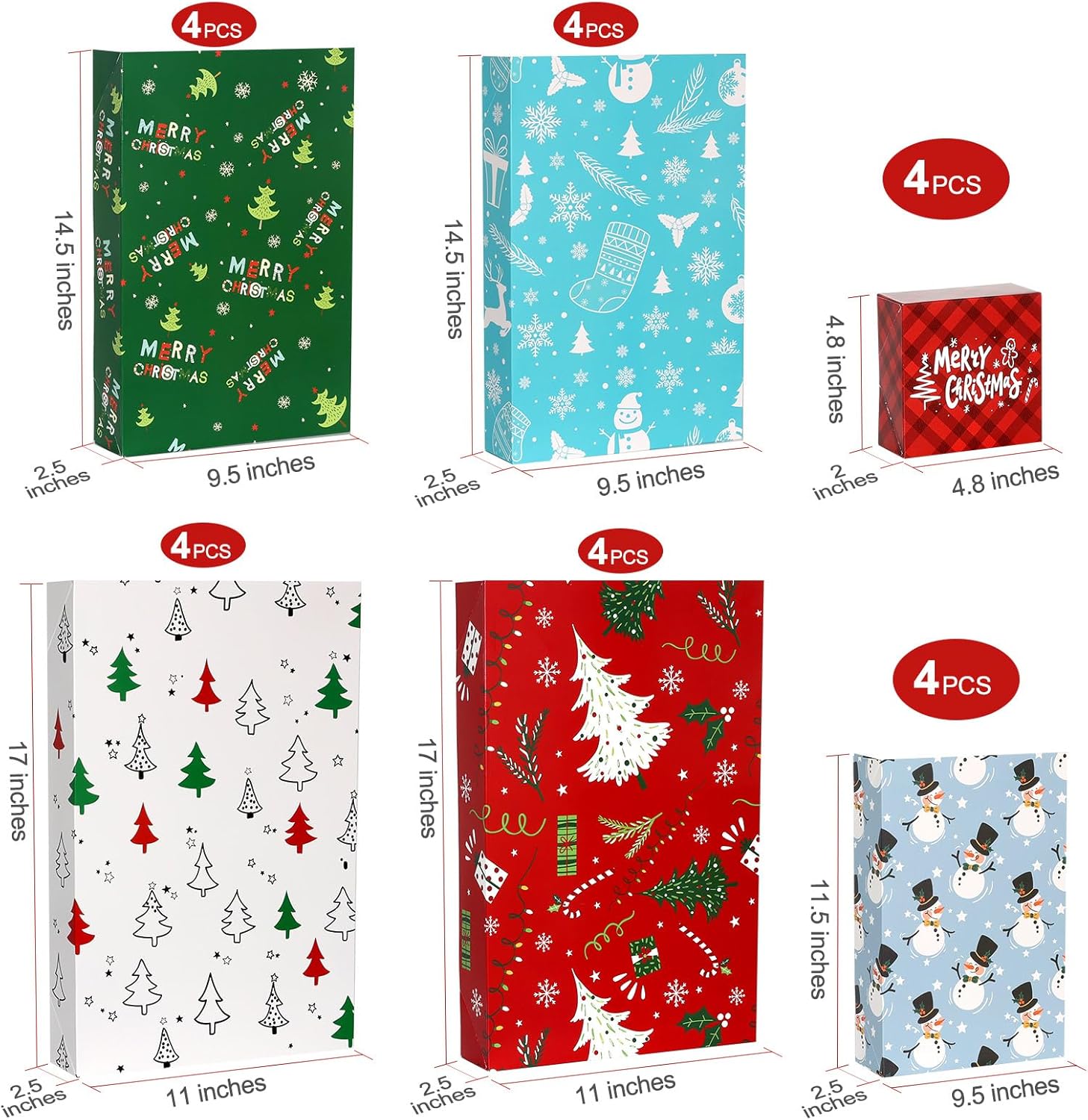 joyhalo Paquete de 24 cajas de regalo de Navidad a granel con tapas para envolver ropa extragrande, tamaños surtidos para camisas, batas, abrigos,