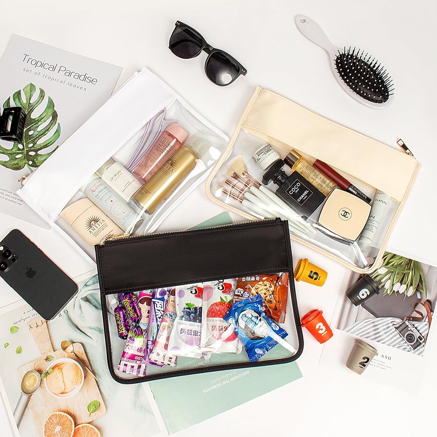 Bolsa de maquillaje transparente para viajes, con cremallera, bolsa de cosméticos transparente para mujeres, bolsa impermeable para aperitivos,
