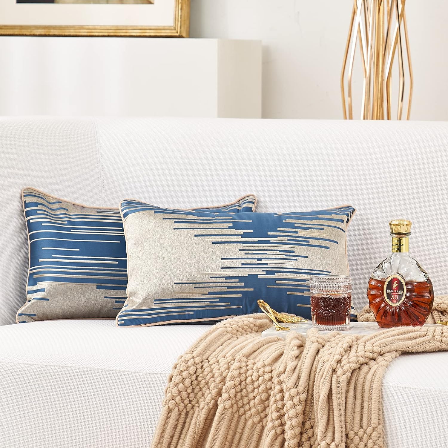 Aeckself Paquete de 2 fundas de almohada rectangulares de jacquard de alta precisión con rayas geométricas modernas, fundas decorativas para sofá,