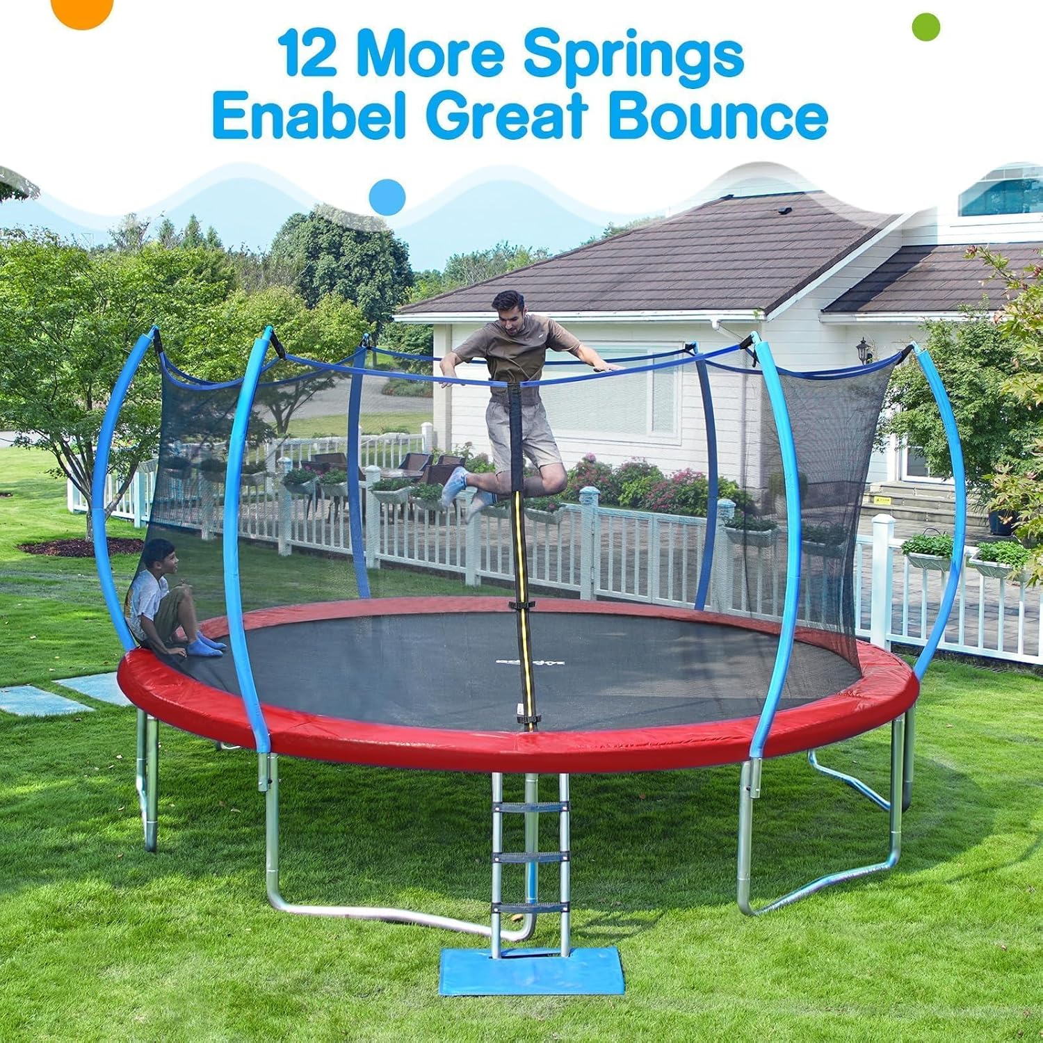 Zupapa 1500LBS Weight Capacity No-Gap Design 15 14 12 10FT Trampoline for Kids with Safety Enclosure Net Outdoor Backyards Trampolines with Non-Slip
