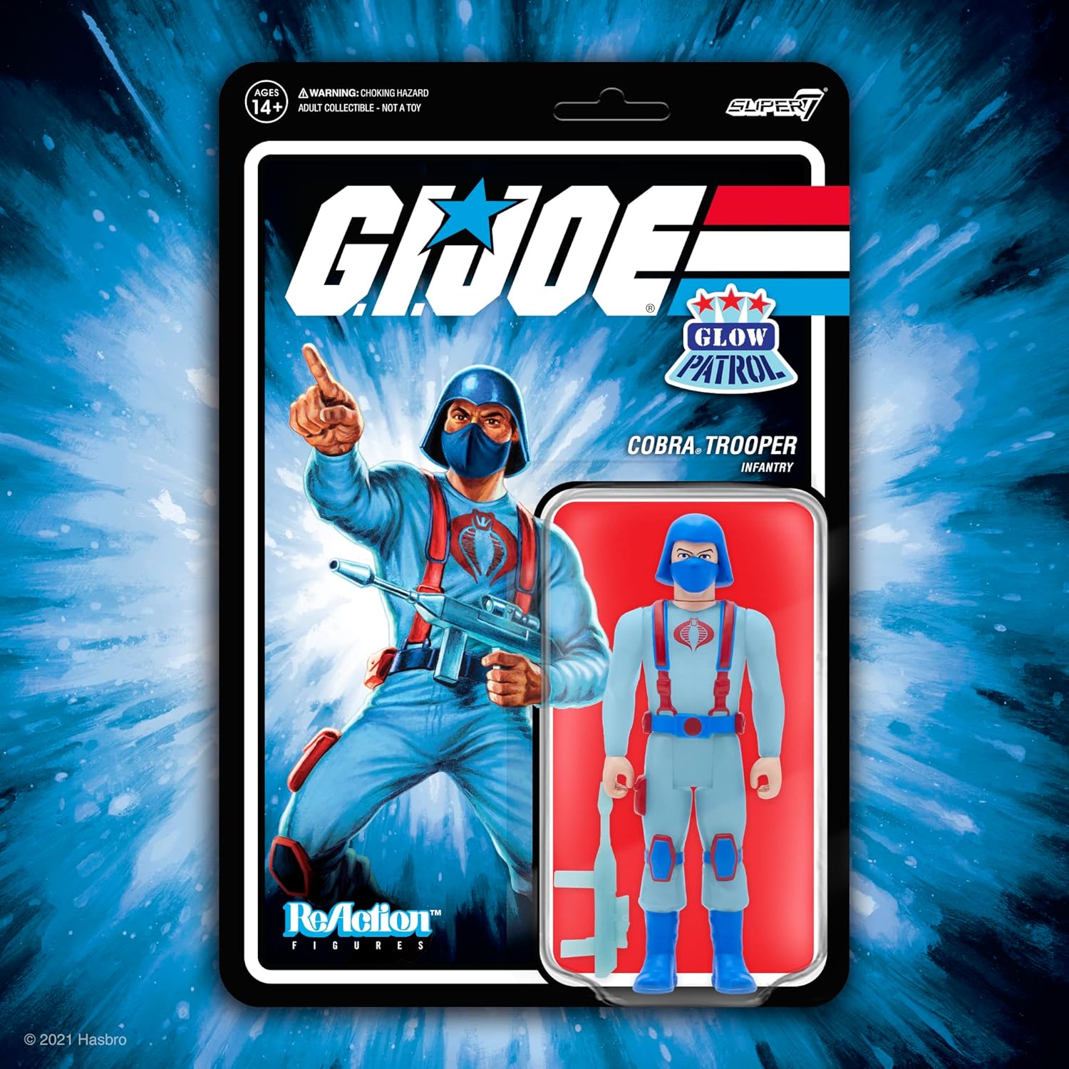 Super7 G.I. Joe Cobra Trooper Y-Back (Glow Patrol) – Figura de acción G.I. Joe de 3.75 pulgadas con accesorio, coleccionables clásicos de dibujos