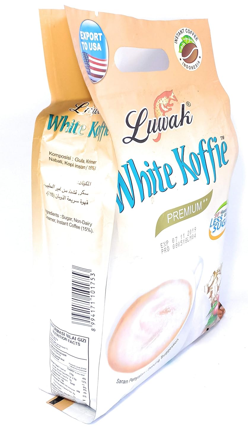Kopi Luwak White Koffie Premium – Café con menos azúcar, 20 unidades, 14.11 oz (paquete de 3)