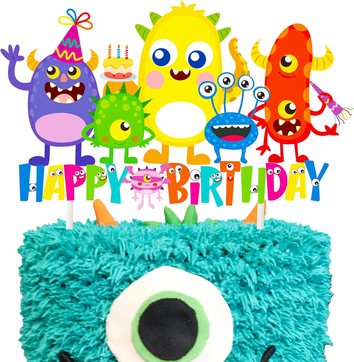 Decoración de pastel de cumpleaños de monstruo, suministros de fiesta de cumpleaños, decoración de pastel de monstruo pequeño para niños, temática