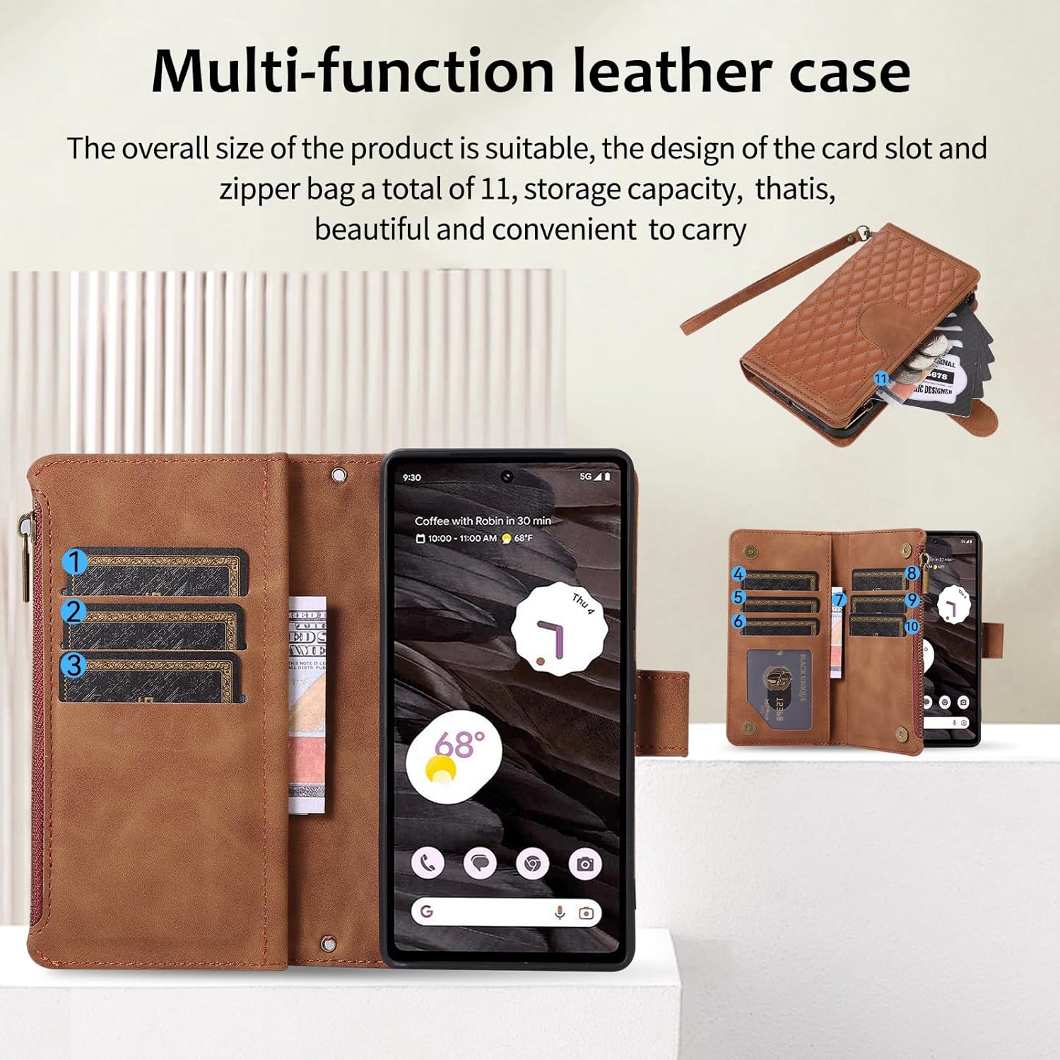 Asuwish Funda para teléfono para Google Pixel 6 Pro con protector de pantalla de vidrio templado y correa para la muñeca, cremallera abatible,