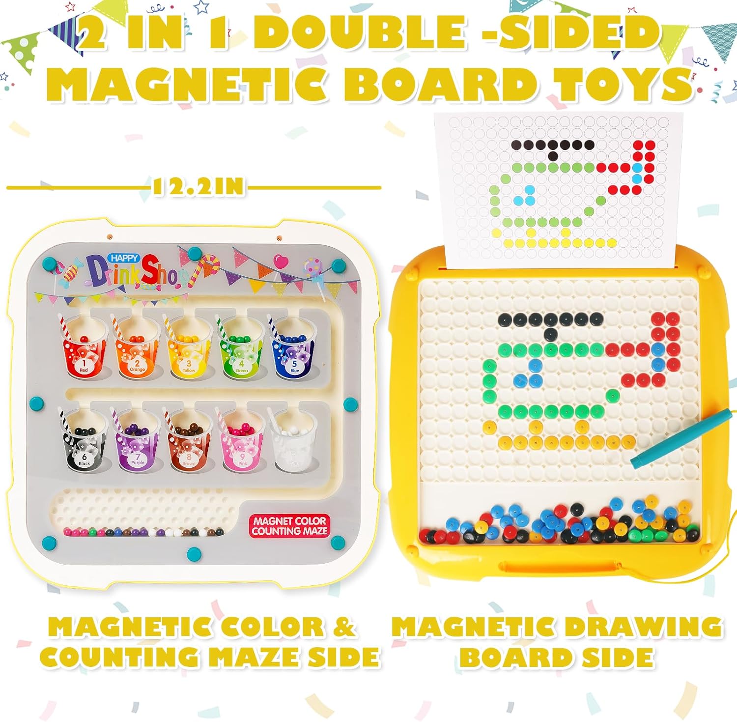 Tablero de dibujo magnético 2 en 1 y laberinto magnético de color y números, tablero de rompecabezas Montessori de aprendizaje a juego de colores,