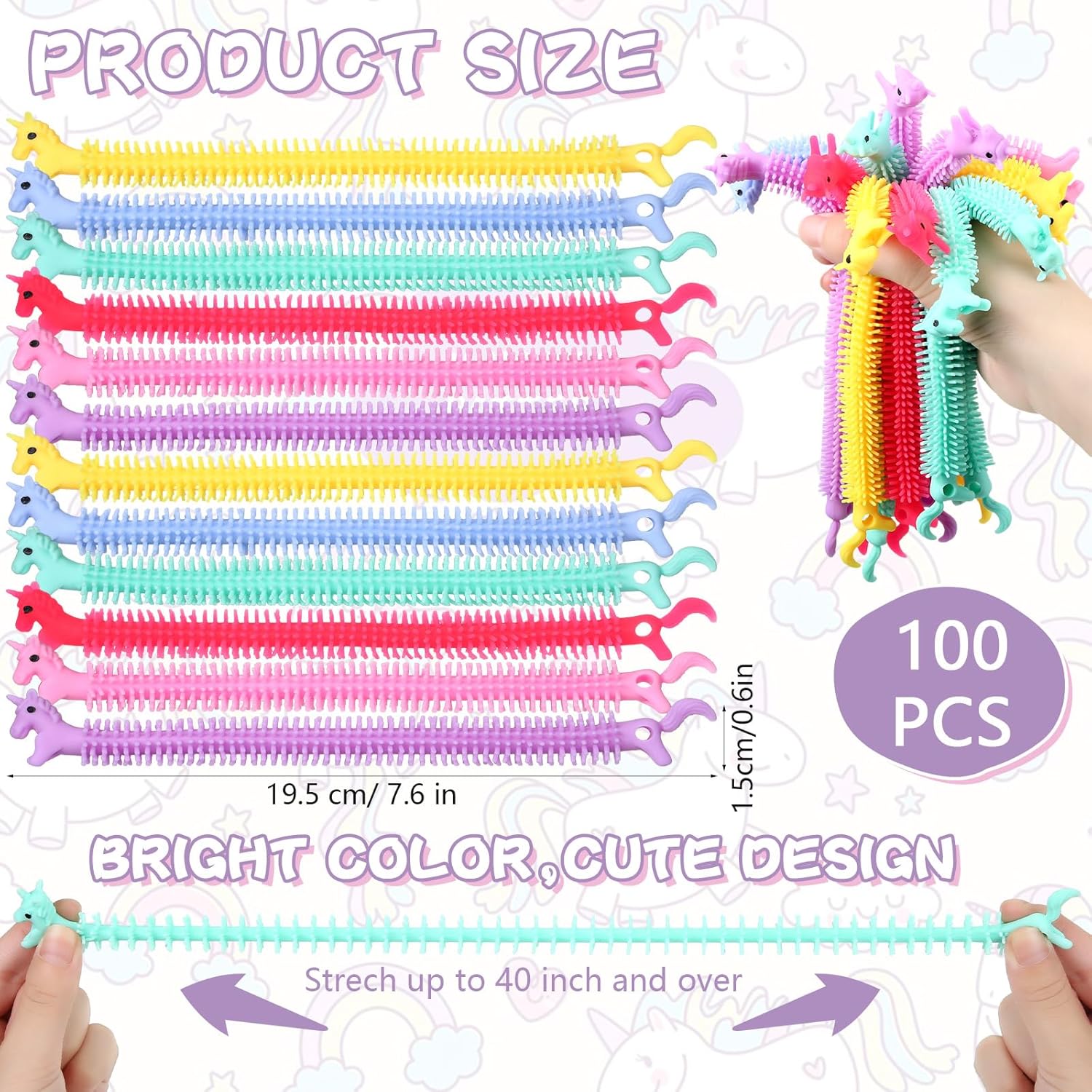 100 piezas de cuerda elástica Fidget Toys Sensorial Cuerdas Elásticas Dinosaurio Alpaca Unicornio Cuerdas Elásticas Animal Juguetes Sensoriales a