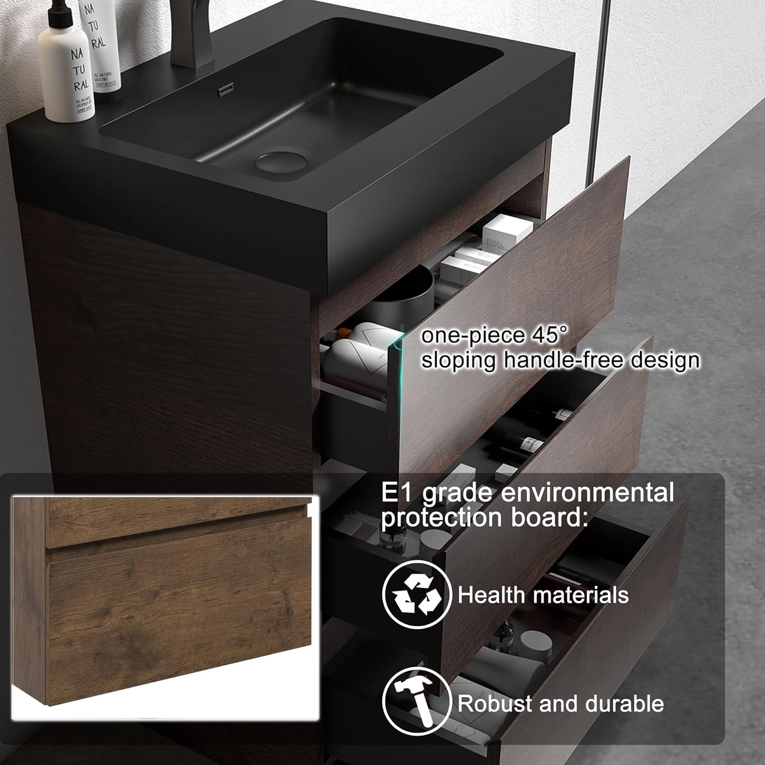 Alice – Tocador de baño de 24 pulgadas con desbordamiento, gran almacenamiento, pequeño tocador de baño para baño moderno, lavabo de una sola pieza,