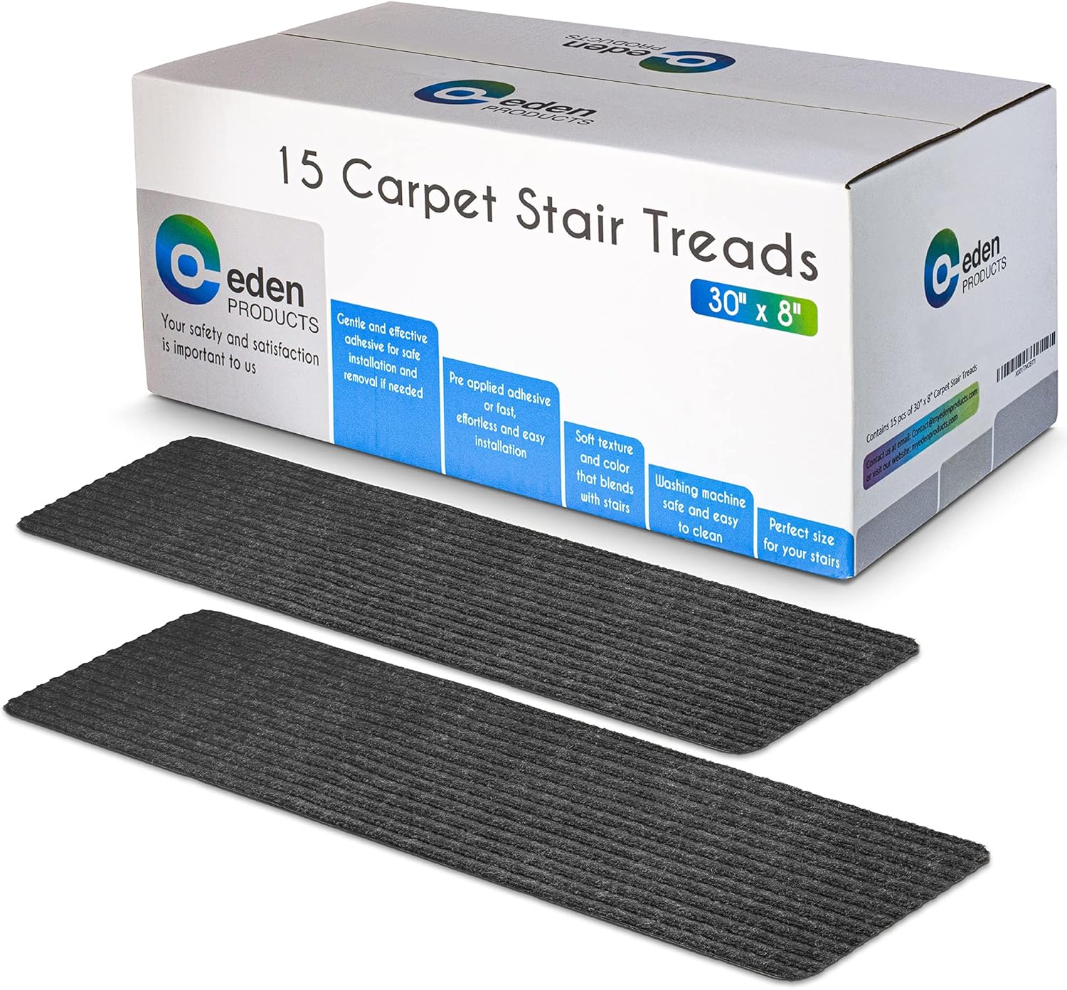 EdenProducts – Alfombra antideslizante para escaleras de interior, adhesivo preaplicado, evita resbalones, para escalones de madera, seguridad para