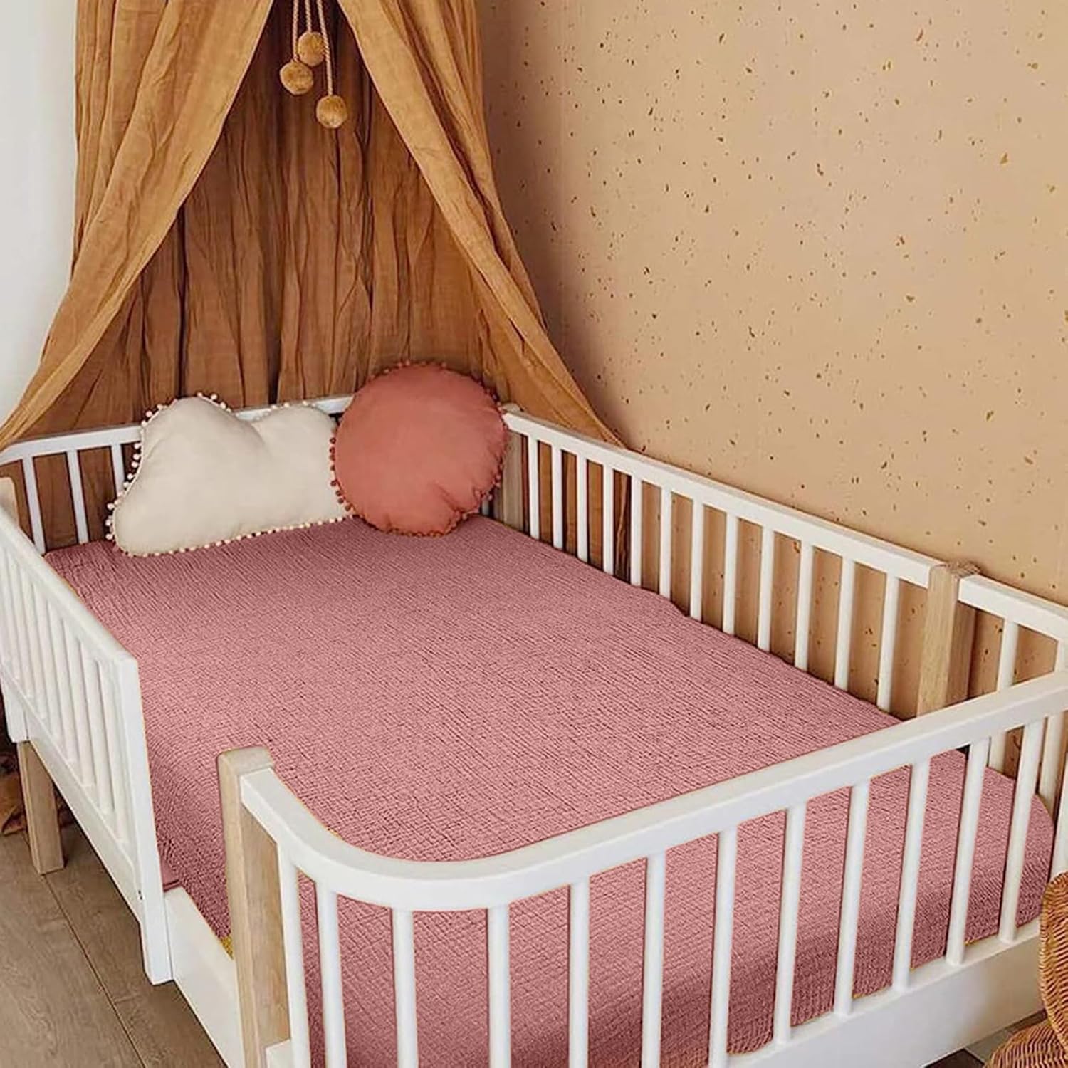 Sábanas de cuna de algodón, sábana bajera para cuna, cómoda funda de cama de algodón, suave y suave, color rojo azufaifo