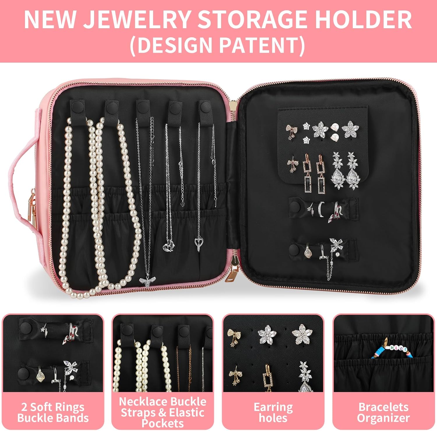 Bolsa de maquillaje con espejo LED y soporte para joyas, estuche de maquillaje de viaje con espejo iluminado, bolsa de maquillaje de viaje con