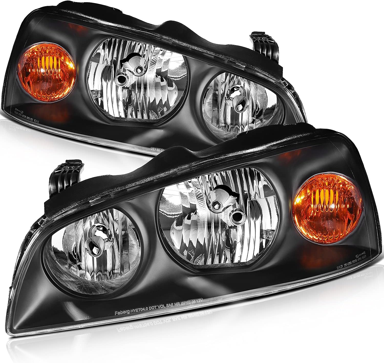 ANPART Par de faros delanteros aptos para Hyundai Elantra 2004-2006, carcasa negra, reflector ámbar, lente transparente