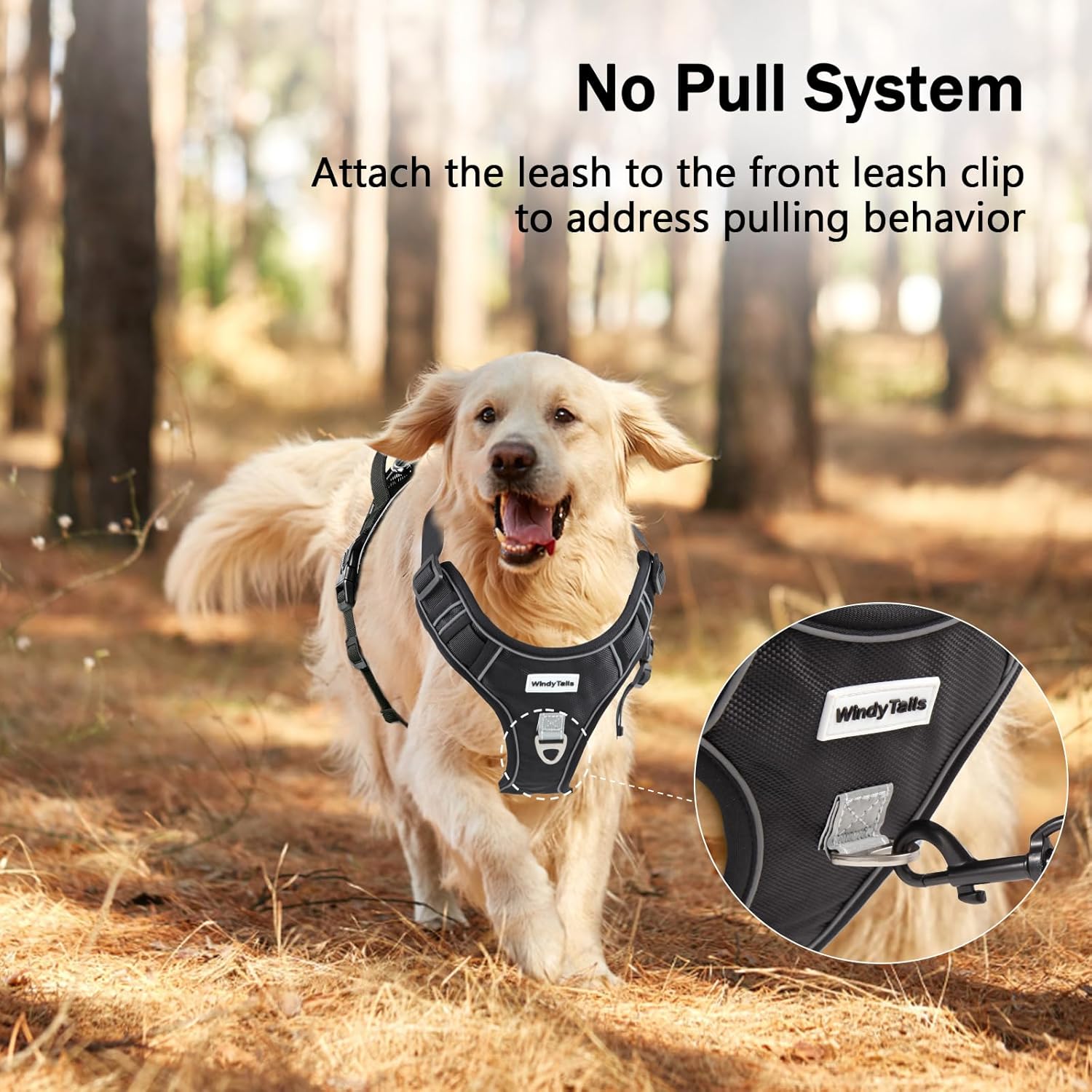 WindyTails Arnés para perro grande, mediano y extra grande, antitirones, para perros grandes, medianos y medianos con clip frontal, arnés ajustable