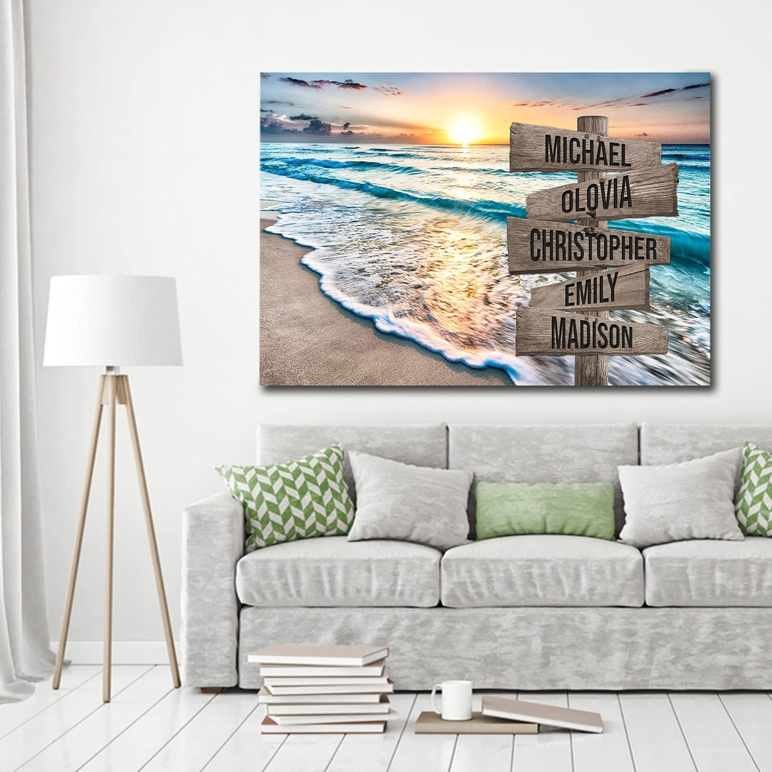 My Soul & Spirit – Lienzo personalizado con varios nombres y colores de atardecer en el océano, lienzo personalizado Crossroads para pared a
