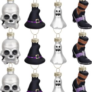 12 adornos colgantes de cristal del Día de los Muertos, adornos de calavera de azúcar del Día de los Muertos, cabeza de esqueleto colgante de 12 adornos colgantes de cristal del Día de los Muertos, adornos de calavera de azúcar del Día de los Muertos, cabeza de esqueleto colgante de
