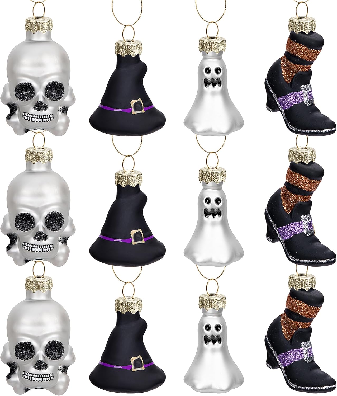 12 adornos colgantes de cristal del Día de los Muertos, adornos de calavera de azúcar del Día de los Muertos, cabeza de esqueleto colgante de