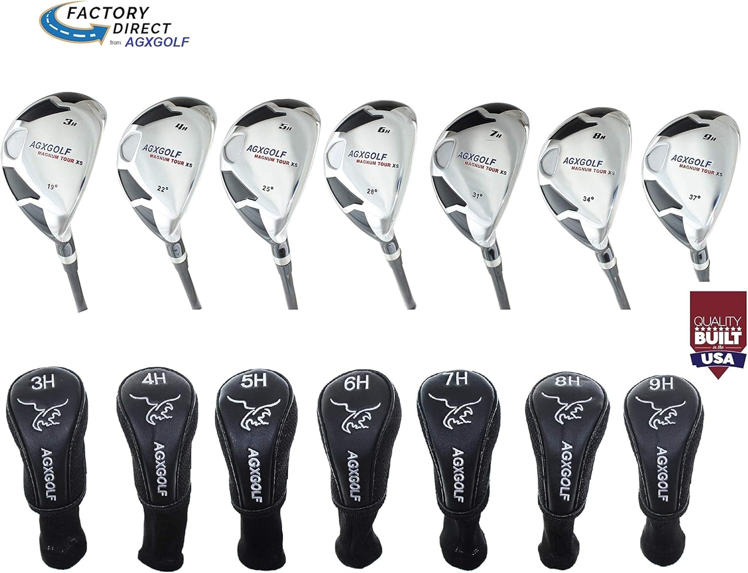 AGX Tour XS Juego completo de planchas híbridas para hombre, acero inoxidable 3-9, edición de grafito, senior, regular o rígido Cadete, longitud