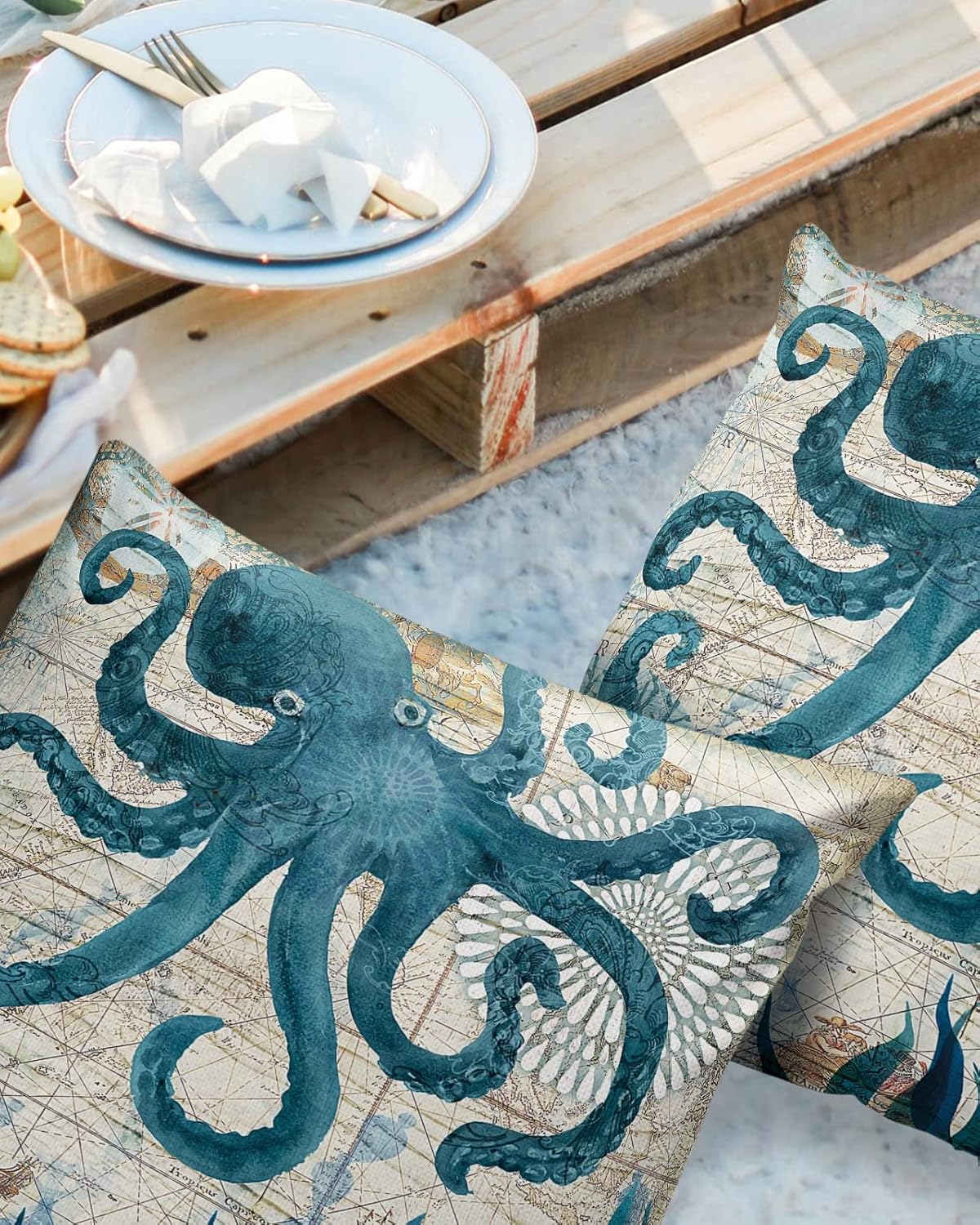 Juego de 2 fundas de almohada impermeables de pulpo marino de 18 x 18 pulgadas, juego de 2 fundas de almohada decorativas de animales monstruosos de