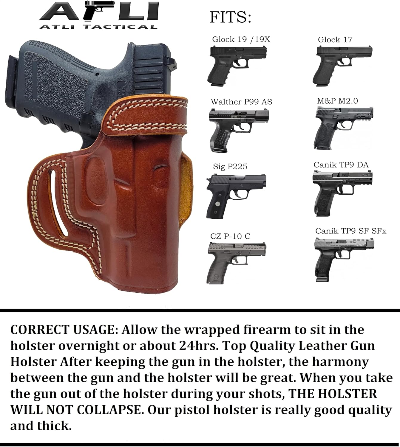 OWB – Funda de piel para pistola Glock 19, funda para pistola Glock19 19X, Glock 17, CZ P10C, Walther P99 AS, Canik TP9 DA SF SFx, Sig P225, M&P