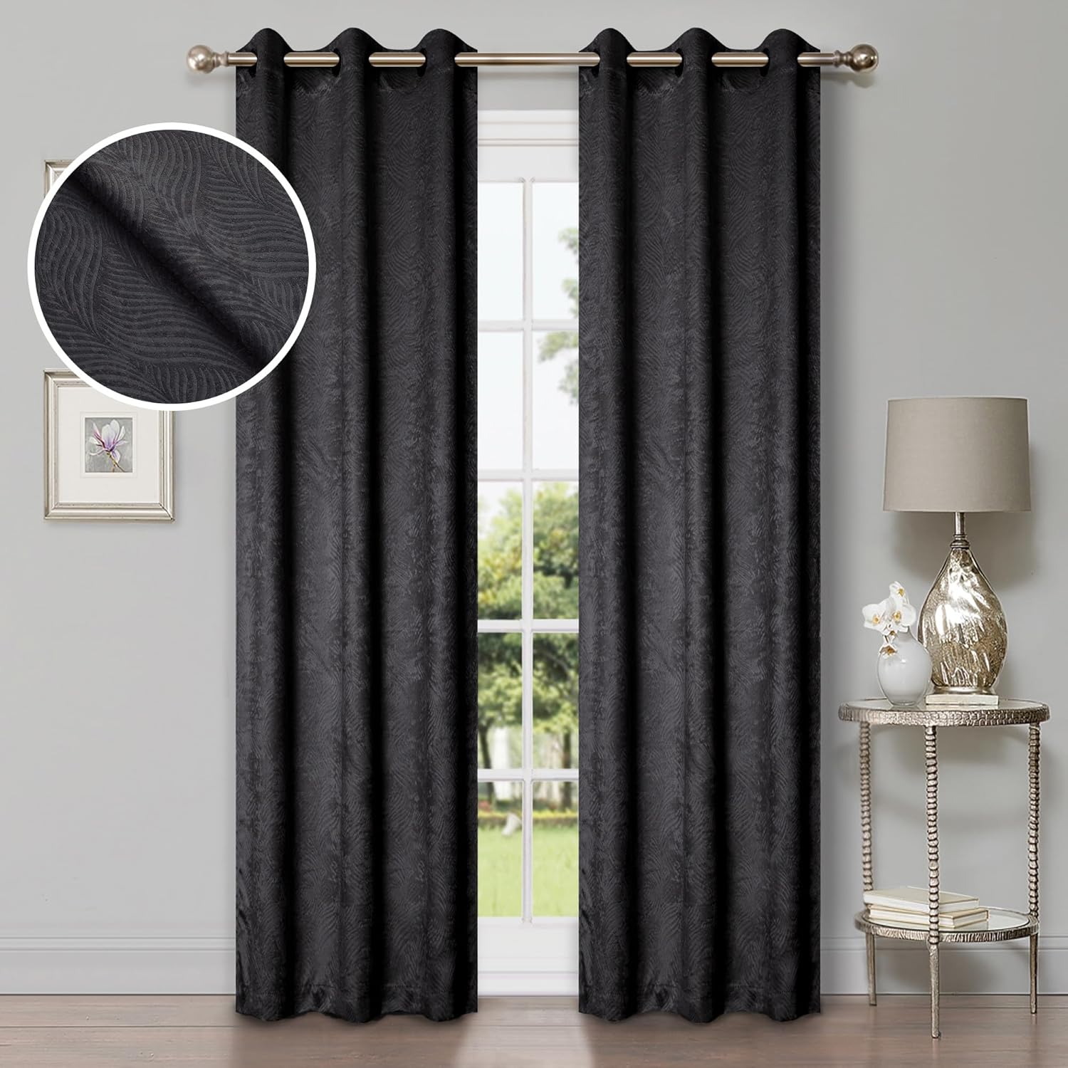 Superior Cortinas opacas, detalles de ventana para oscurecer la habitación, bloqueo solar, térmicas, modernas ondas geométricas con ojales, juego de