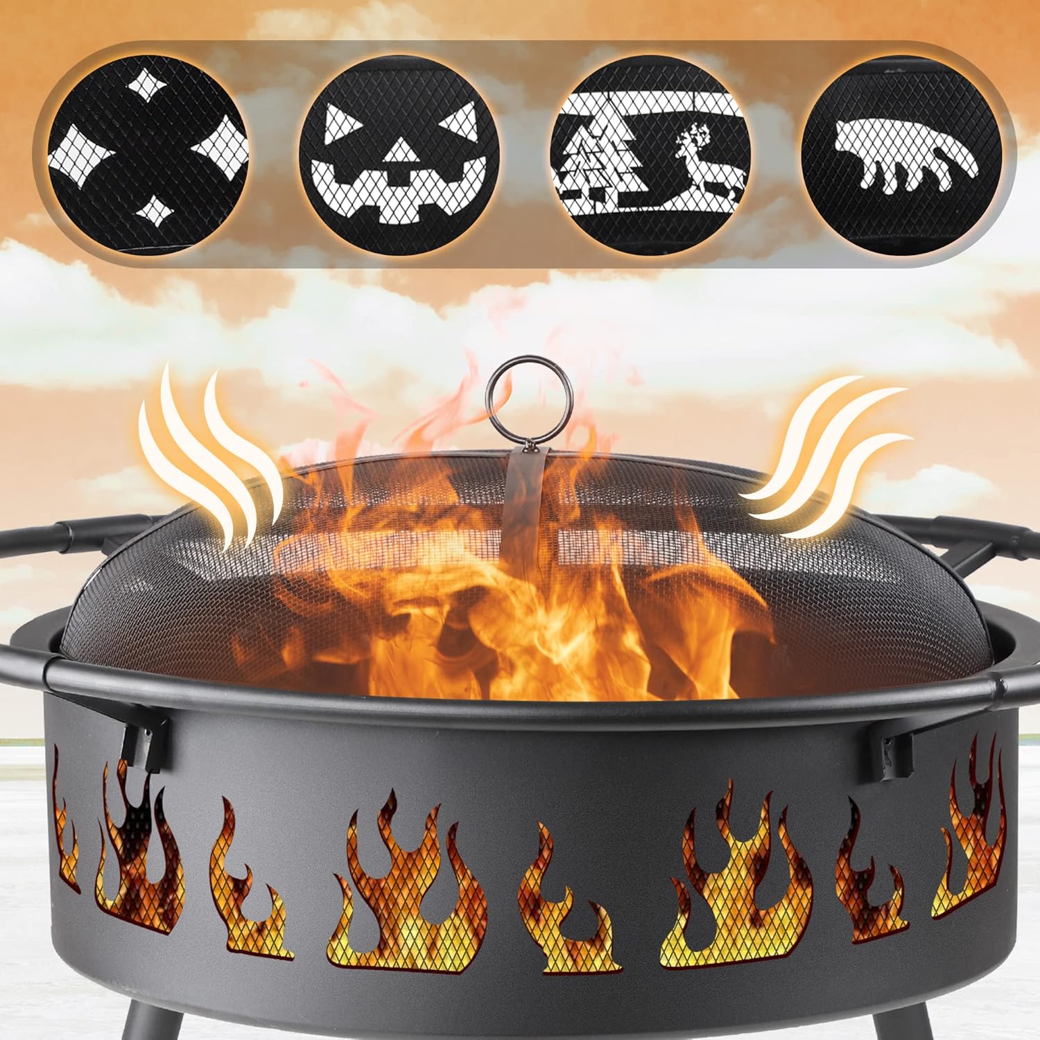 FUNBERRY Fogatas para exterior,Fogatas al aire libre con parrilla,Pozo de fuego de leña,Fogata de 30 pulgadas con pantalla de chispa,Rejilla de
