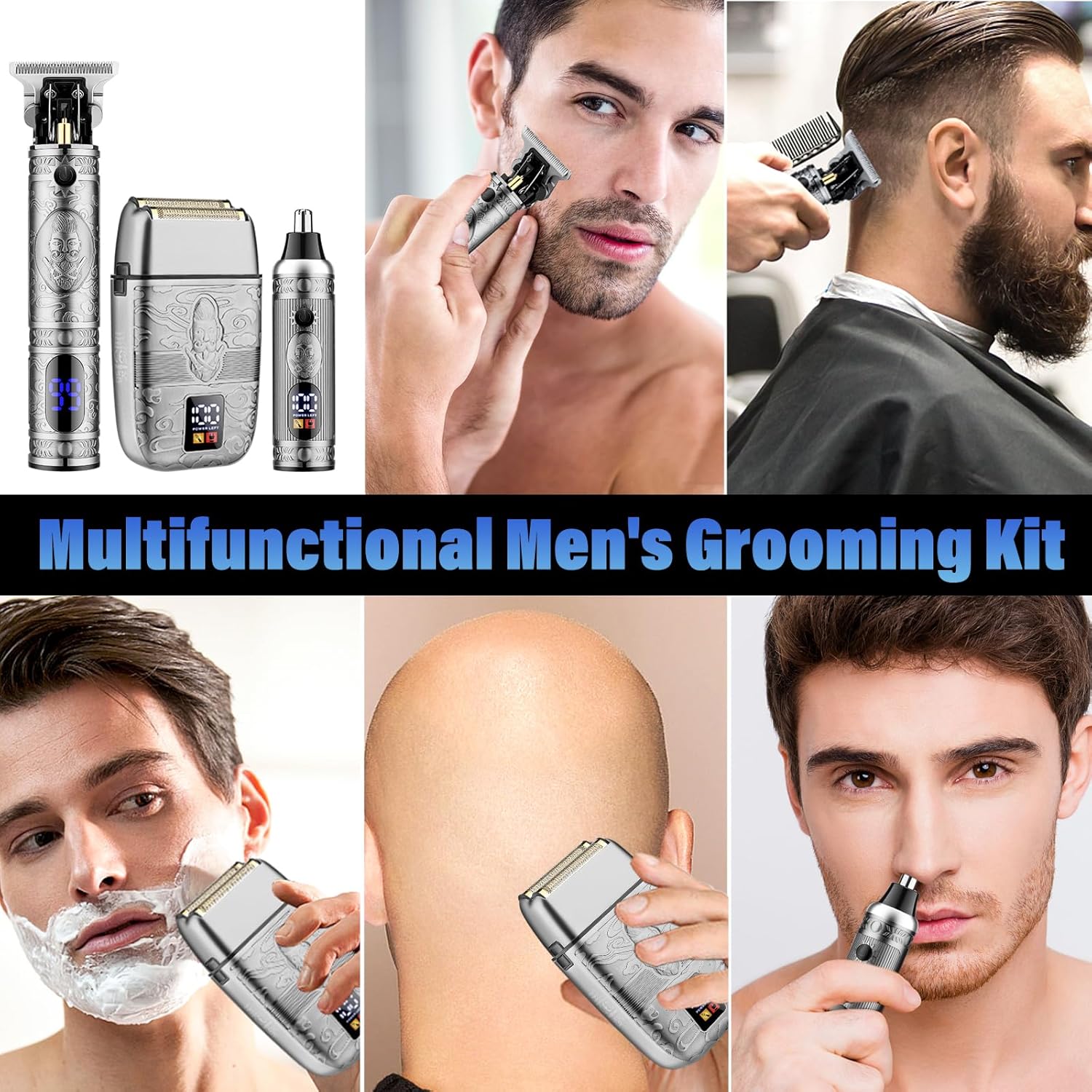 Cortadora de pelo profesional para hombres, juego de afeitadora de pelo de nariz, recortadora de barba inalámbrica con hoja en T, cortadora de