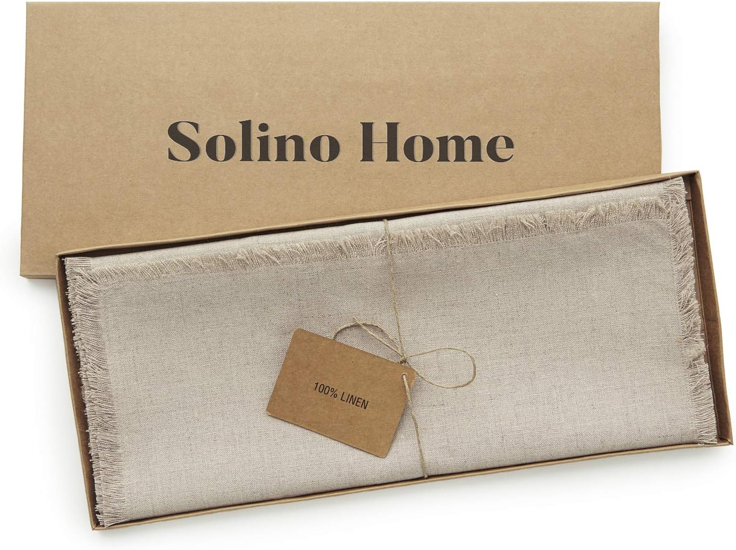 Solino Home Camino de mesa de lino natural de 72 pulgadas de largo, camino de mesa con flecos de lino 100% puro, 14 x 72 pulgadas, bufanda de