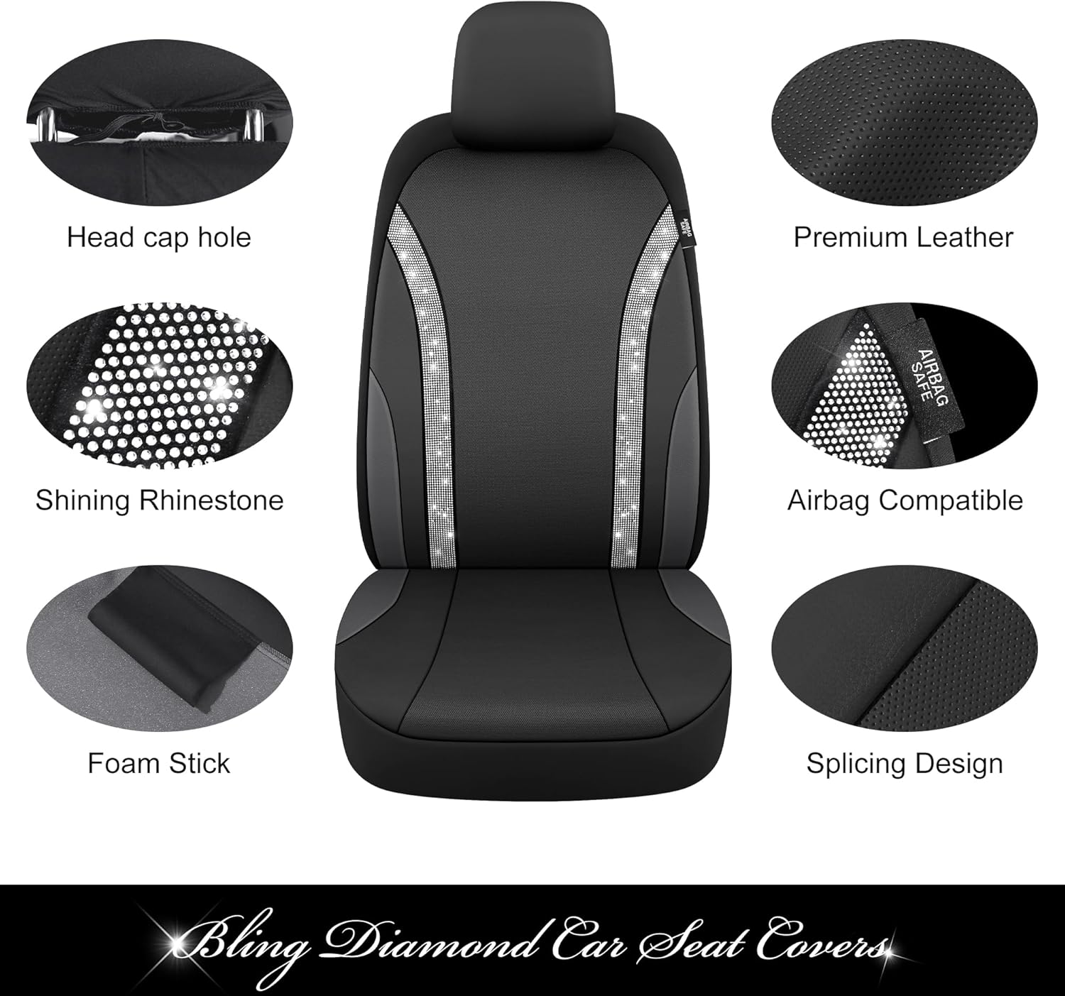 Juego completo de fundas de asiento de automóvil de cuero brillante para mujeres y niñas, fundas de asiento de automóvil transpirables con diamantes