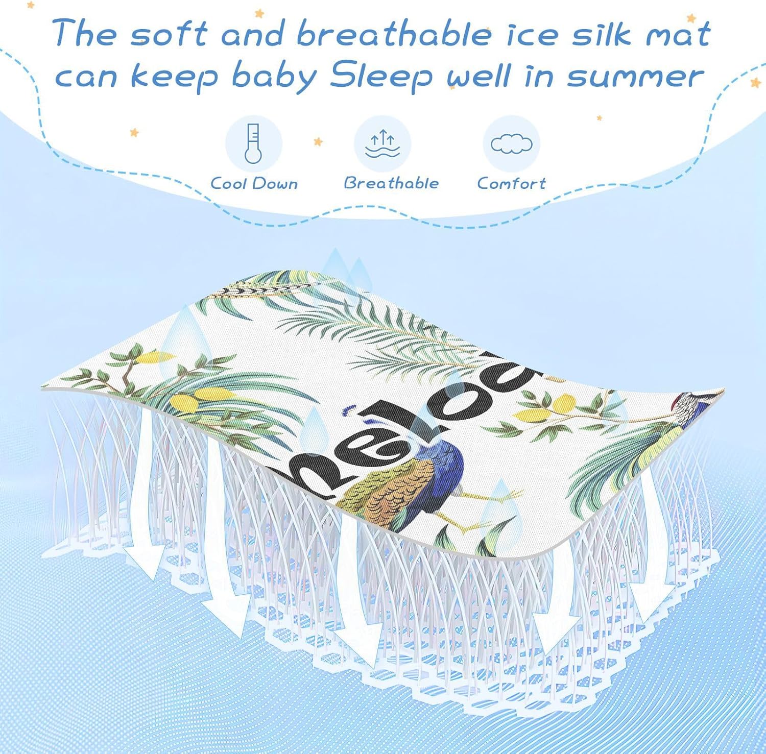 Custom Peacock Crib Mattress Protector Pad for Boys Girls Baby Ice Silk Mat Bed Playard Playpen Sheets Cooling Mattress Topper Play Mat for Standard