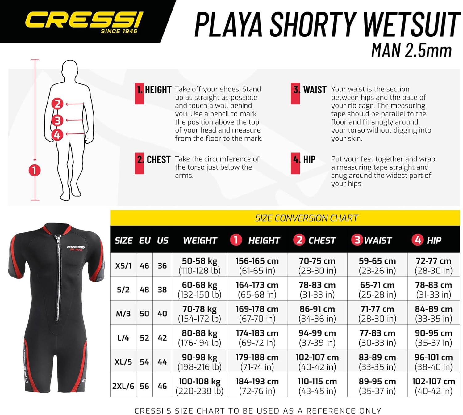 Cressi Shorty – Traje de neopreno para hombre, para buceo, esnórquel, windsurf, 0.098 in, Playa Flex