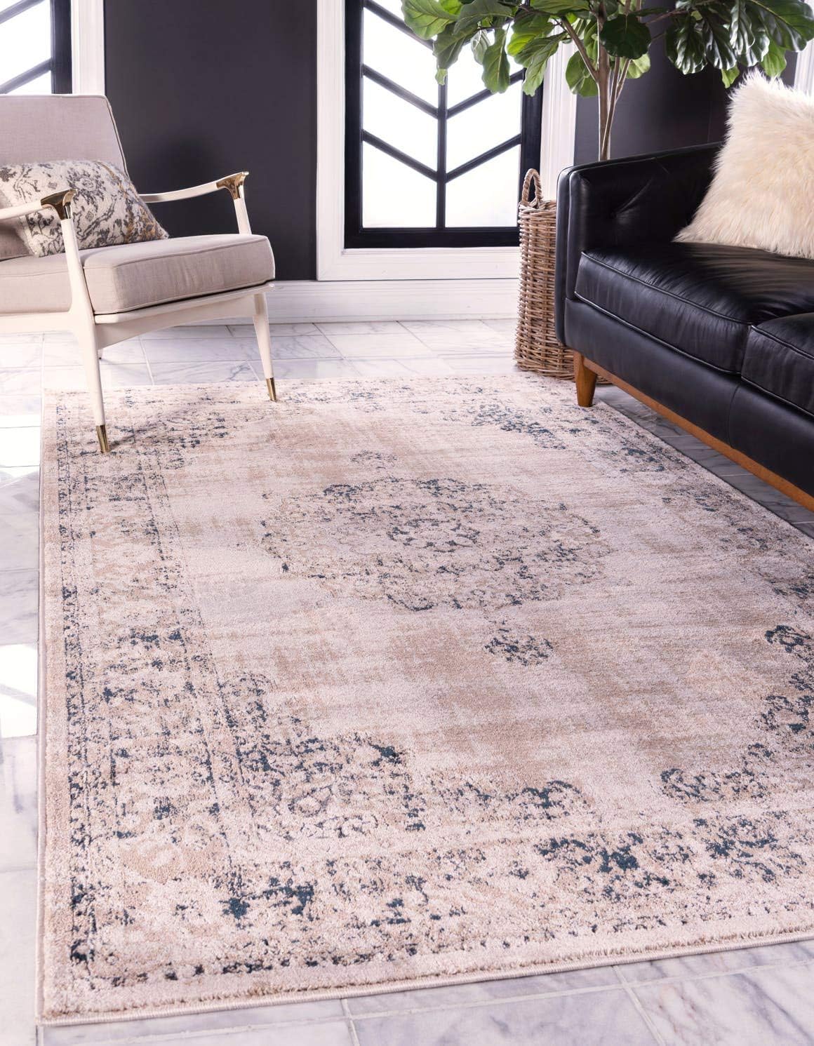 Unique Loom Leila Collection – Alfombra tradicional, envejecida, medallón, borde, pelo alto-bajo, alfombra vintage, 3 pies 3 pulgadas x 5 pies 3