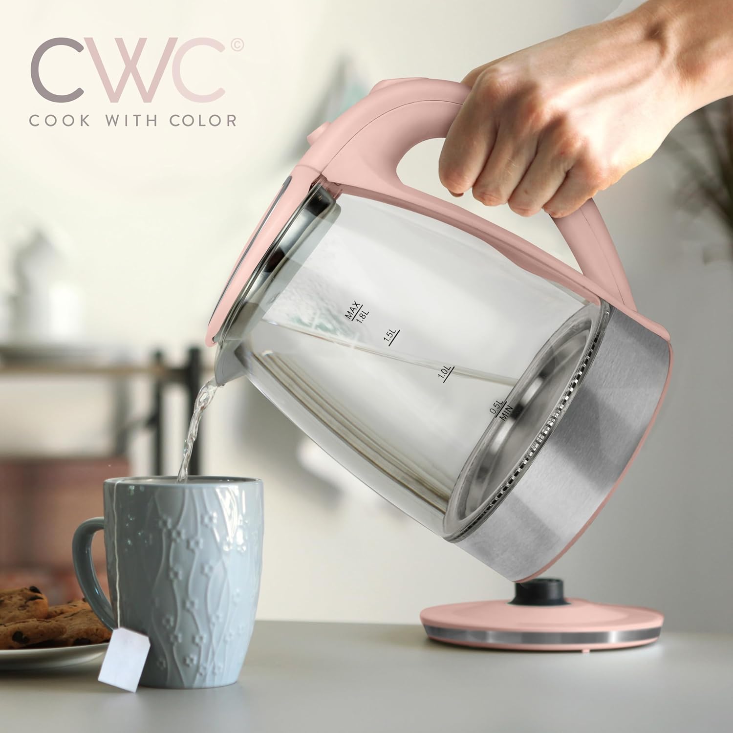 COOK WITH COLOR Hervidor eléctrico de vidrio 1.8L – Hervidor rápido, diseño elegante y características de seguridad – Ideal para rápido y fácil,